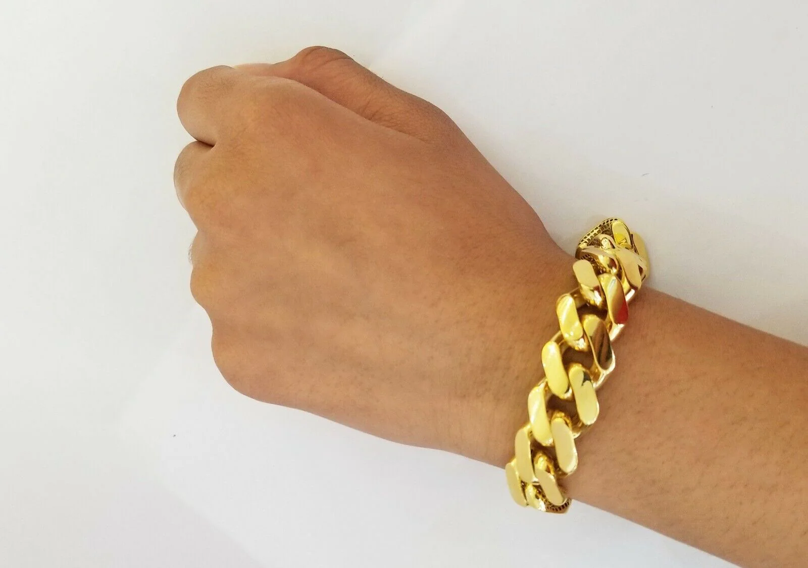 10K Yellow Gold Monaco Bracelet 8.5 inch 15mm Cuban link hand chain Real 10k - Image 3