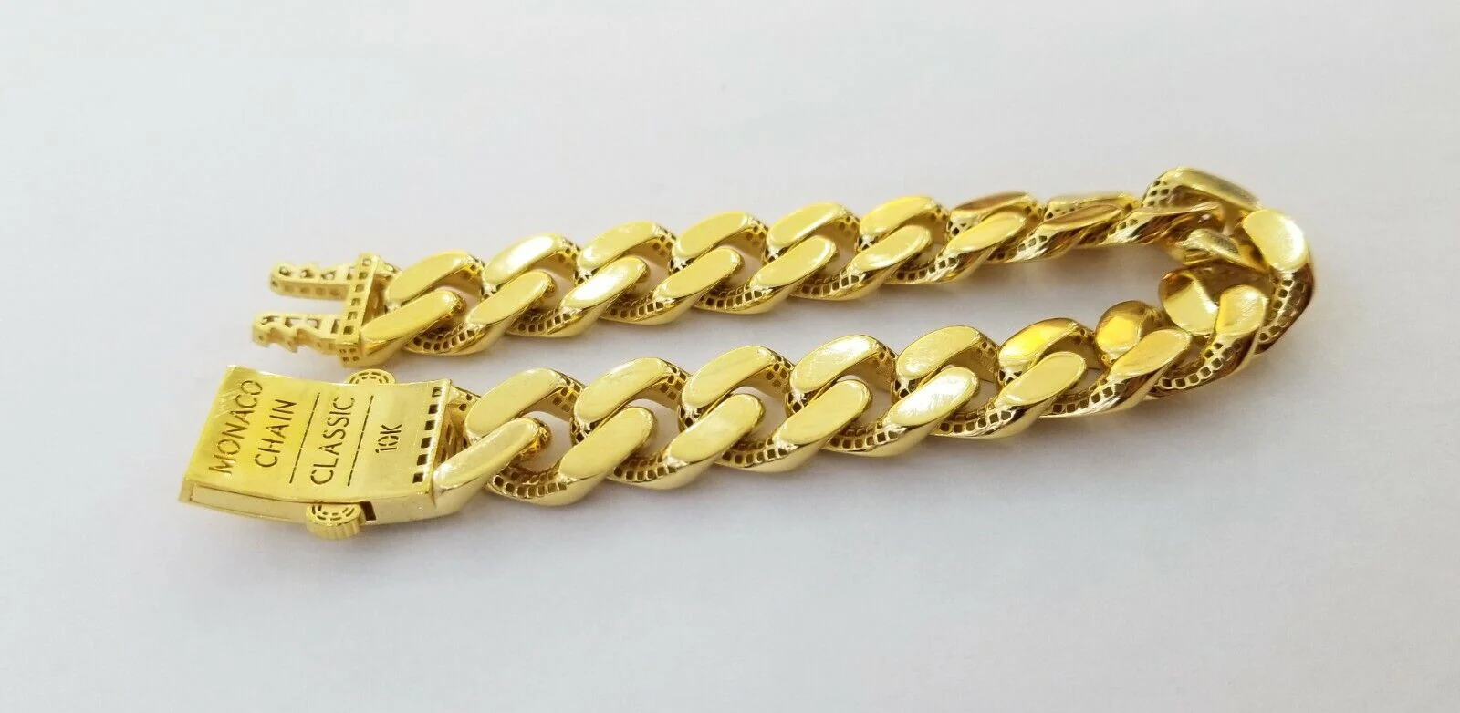 10K Yellow Gold Monaco Bracelet 8.5 inch 15mm Cuban link hand chain Real 10k - Image 4
