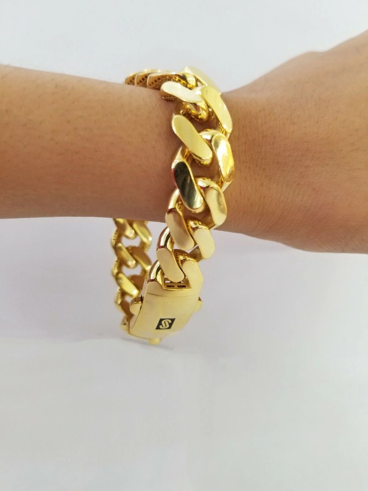 10K Yellow Gold Monaco Bracelet 8.5 inch 15mm Cuban link hand chain Real 10k - Image 7
