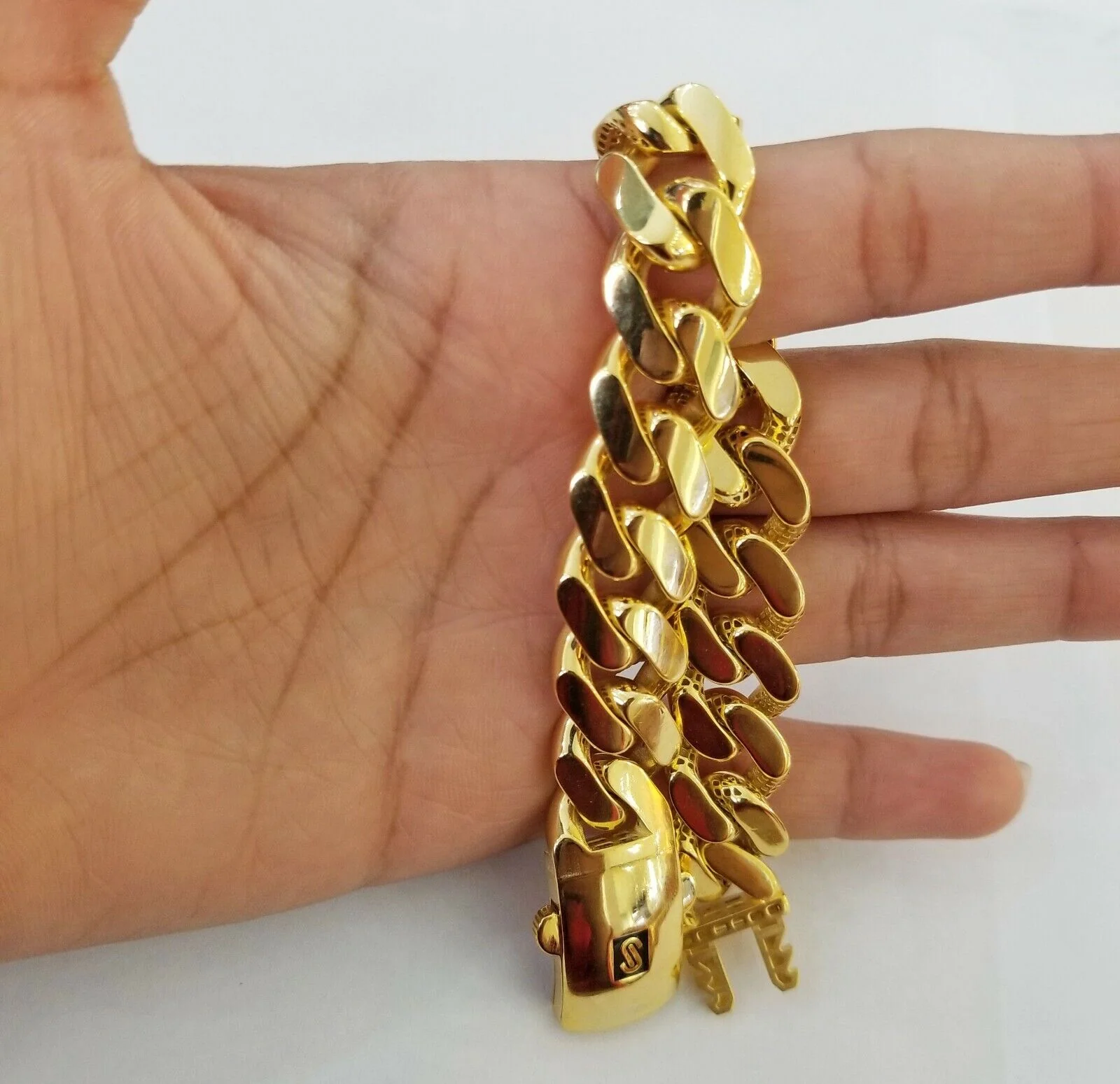 10K Yellow Gold Monaco Bracelet 8 inch 15mm Cuban link Real 10kt For Men's - Image 5