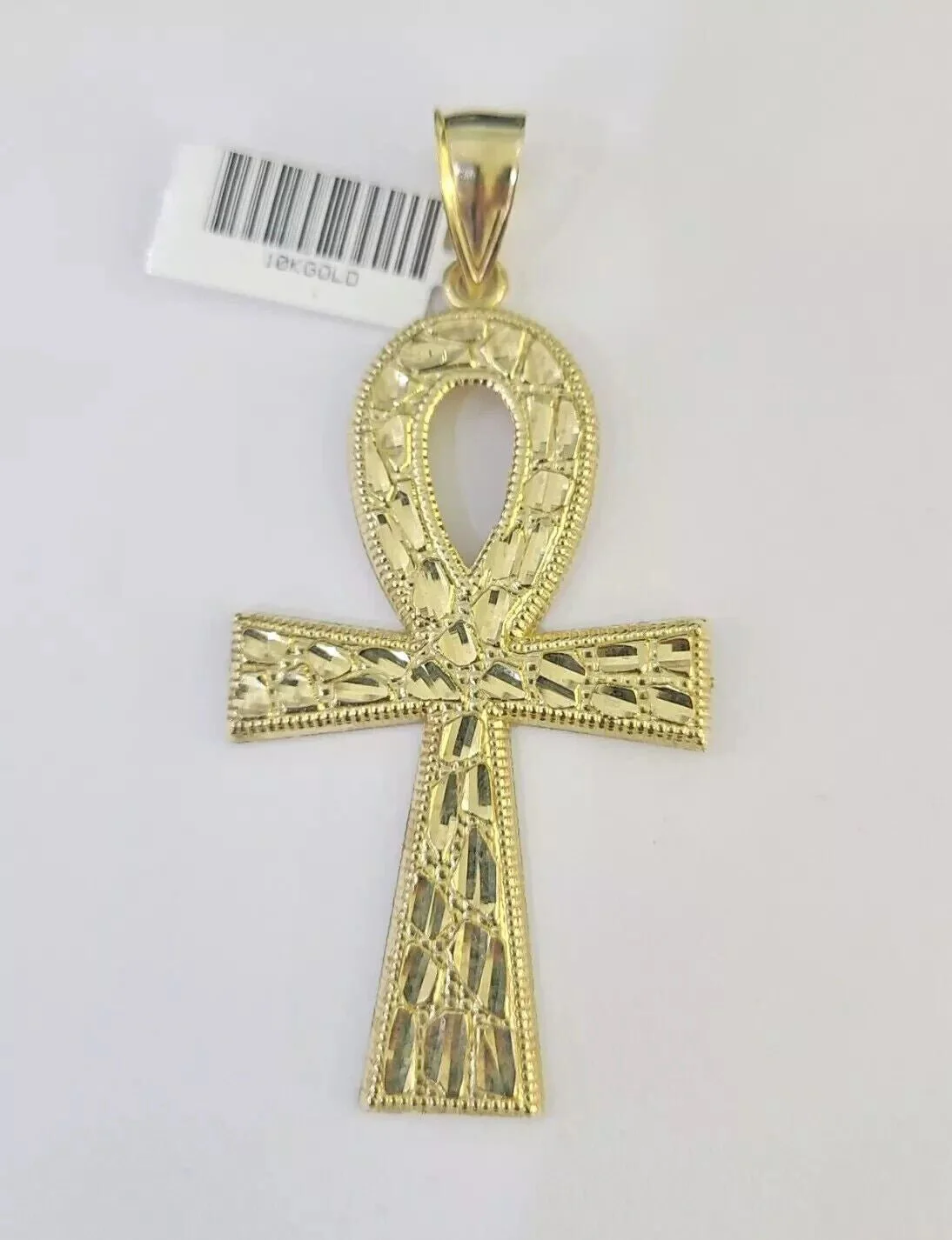 10k Yellow Gold Nugget Ankh Charm Pendant 2.75 Inch For Men's REAL 10KT Gold - Image 2
