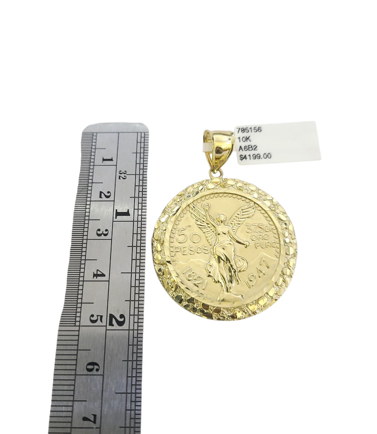 10k Yellow Gold Nugget Bezel Centenario Coin Pendant Charm 2 inch 50 Pesos 1947 - Image 3