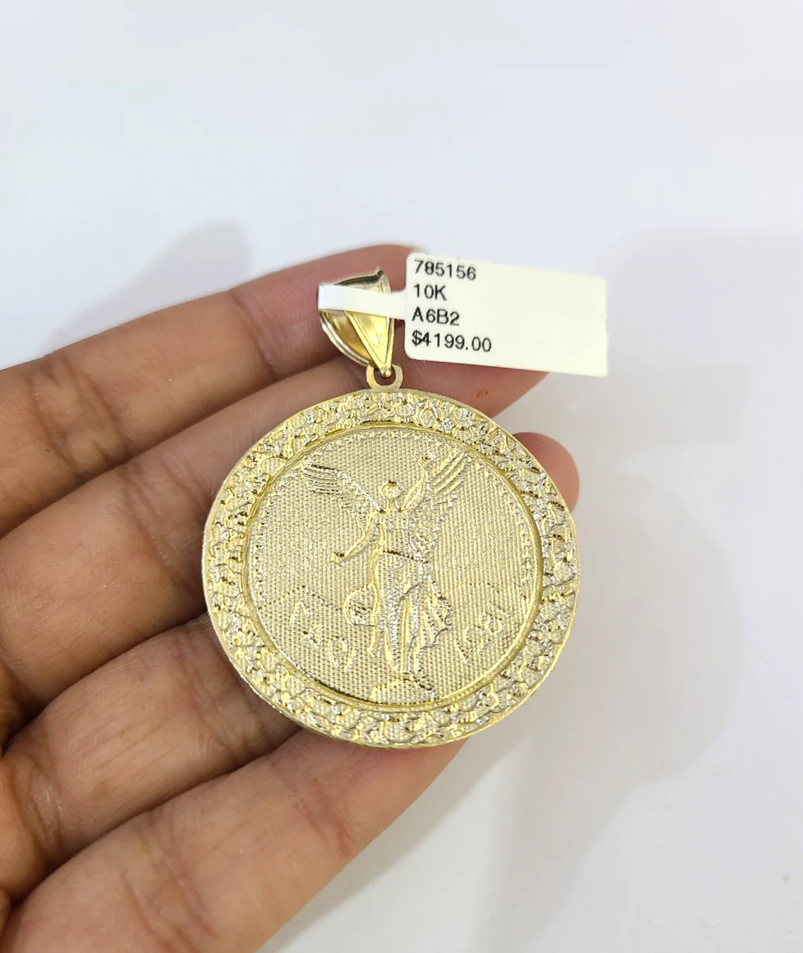 10k Yellow Gold Nugget Bezel Centenario Coin Pendant Charm 2 inch 50 Pesos 1947 - Image 5