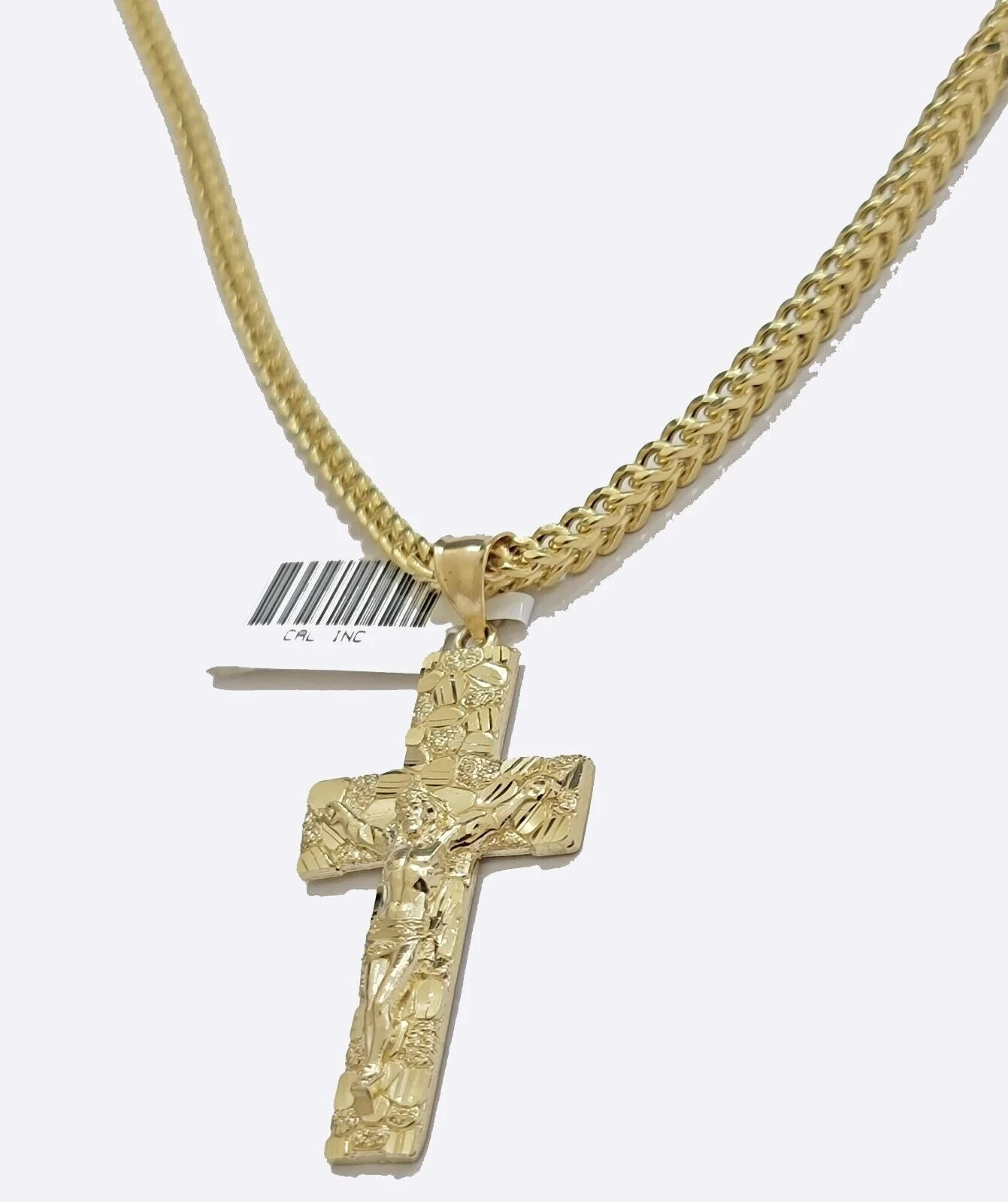 10k Yellow Gold Nugget Charm Pendant And Franco Chain Necklace 3mm 18"-26" - Image 6