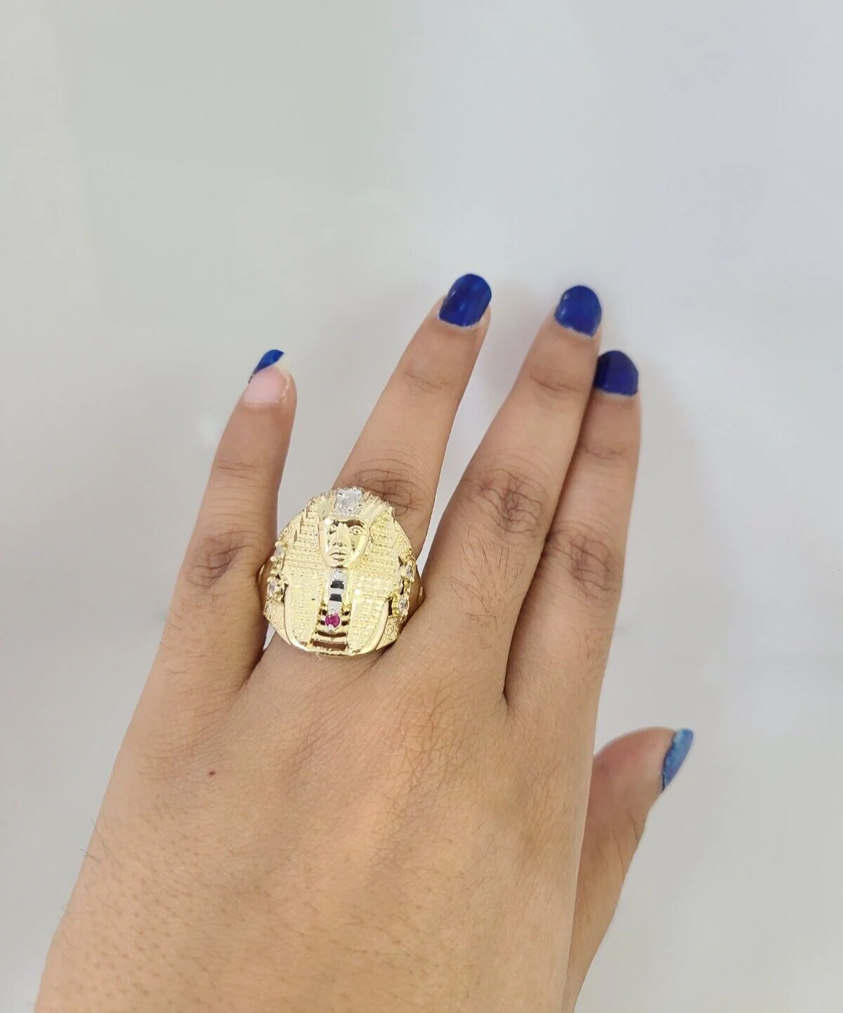 10k Yellow Gold Pharaoh Head Ring Casual Men's Band Genuine Brand New All Sizes - Image 3