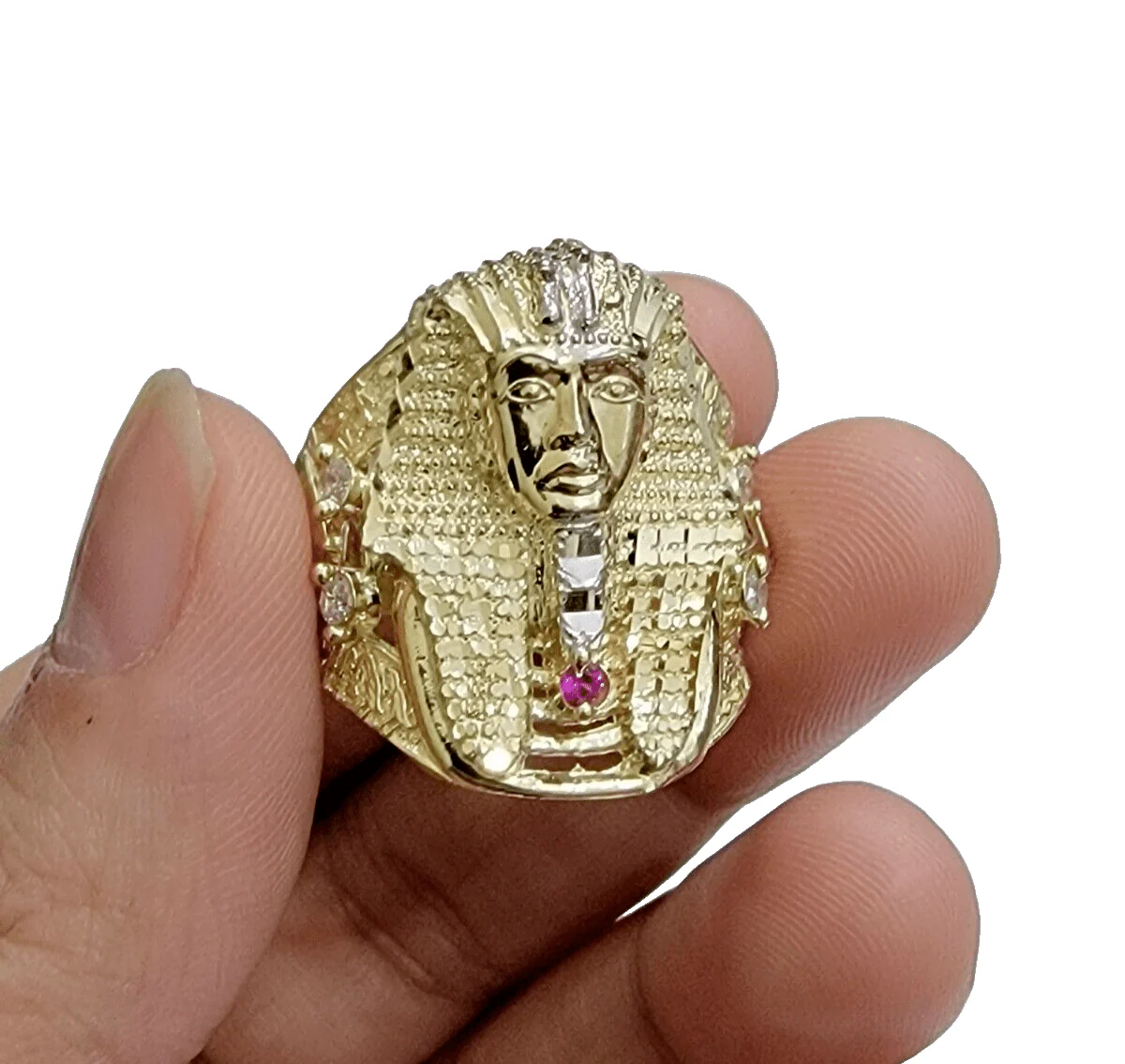 10k Yellow Gold Pharoah Head Ring Band All Sizes Real 10kt SALE Men Casual Pinky - Image 8