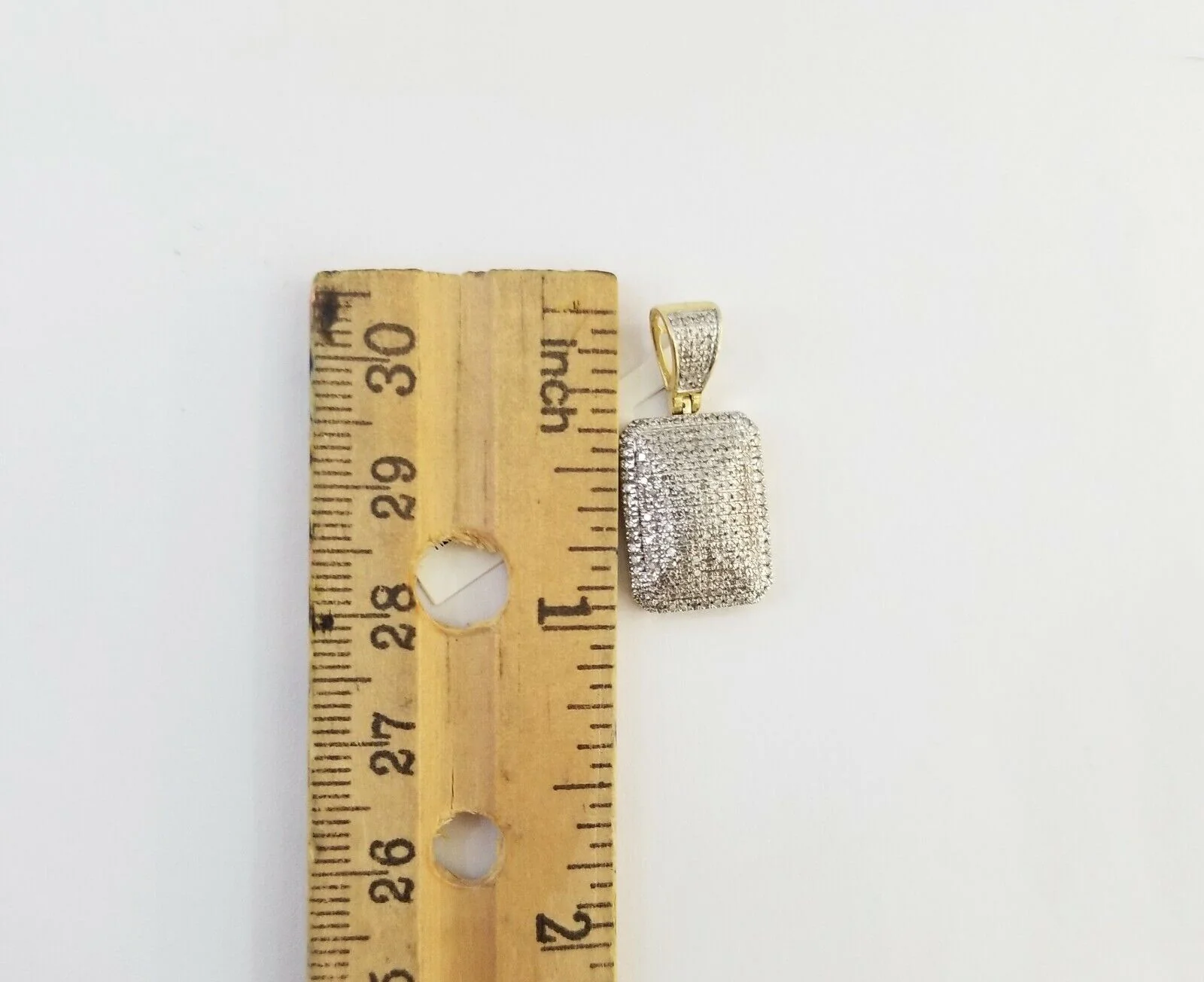 10K Yellow Gold Real 0.51CT Diamond Pillow Charm 1"Inch Square 3D Dome Pendent - Image 2