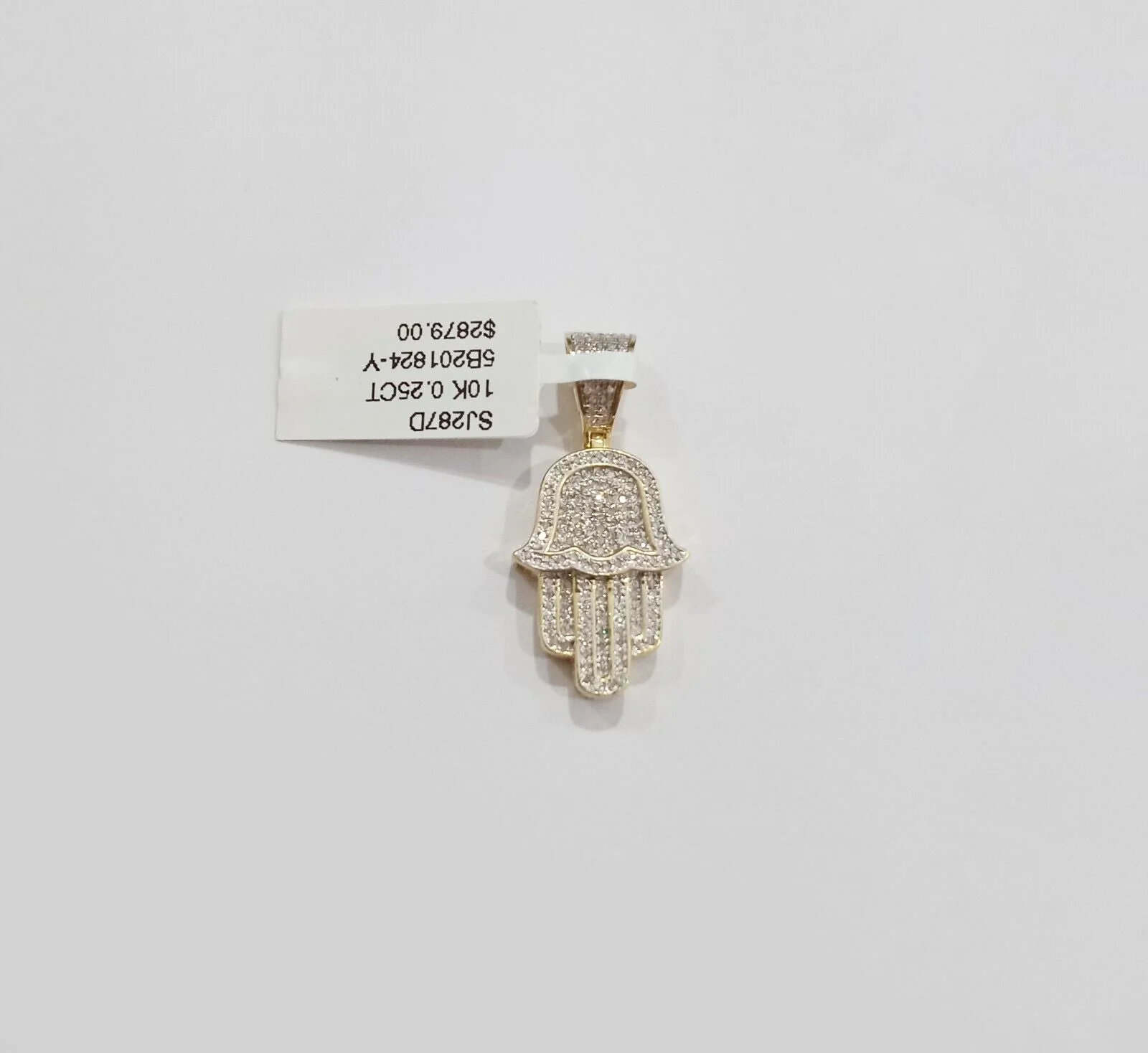 10k Yellow Gold Real Diamond Hamsa Hand Charm Pendant - Image 3
