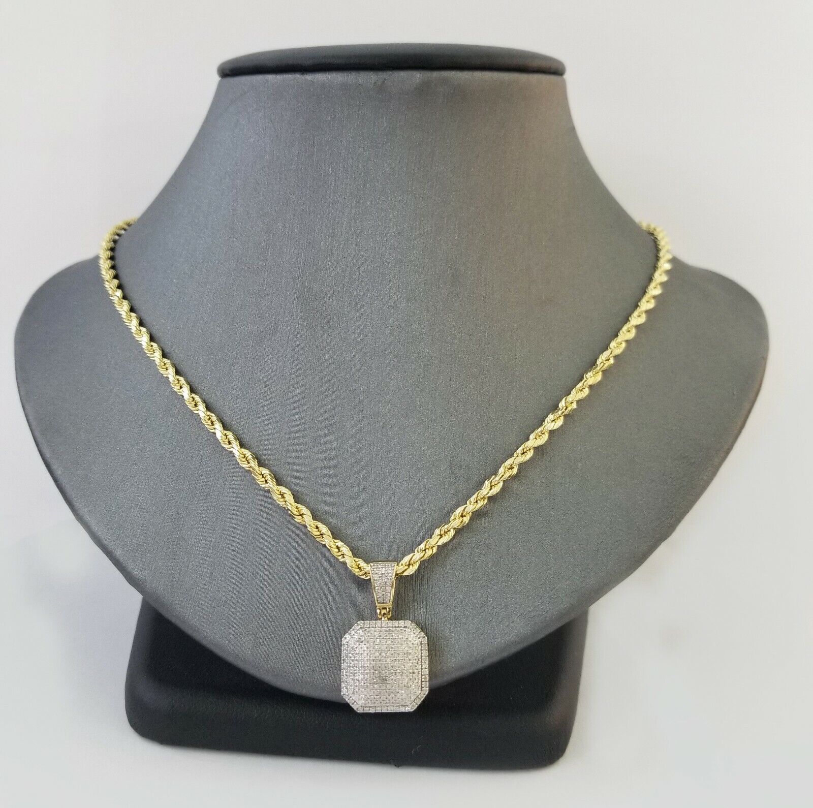10K Yellow Gold Real Diamond Pillow Charm With 24" 3mm gold rope chain - Image 2