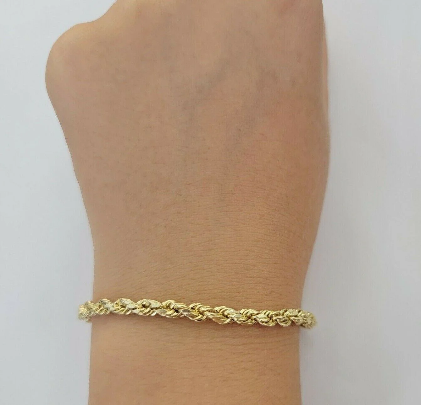 10k Yellow Gold Rope Bracelet 5mm 8" Inch Long Diamond Cuts, Real 10kt Gold - Image 2