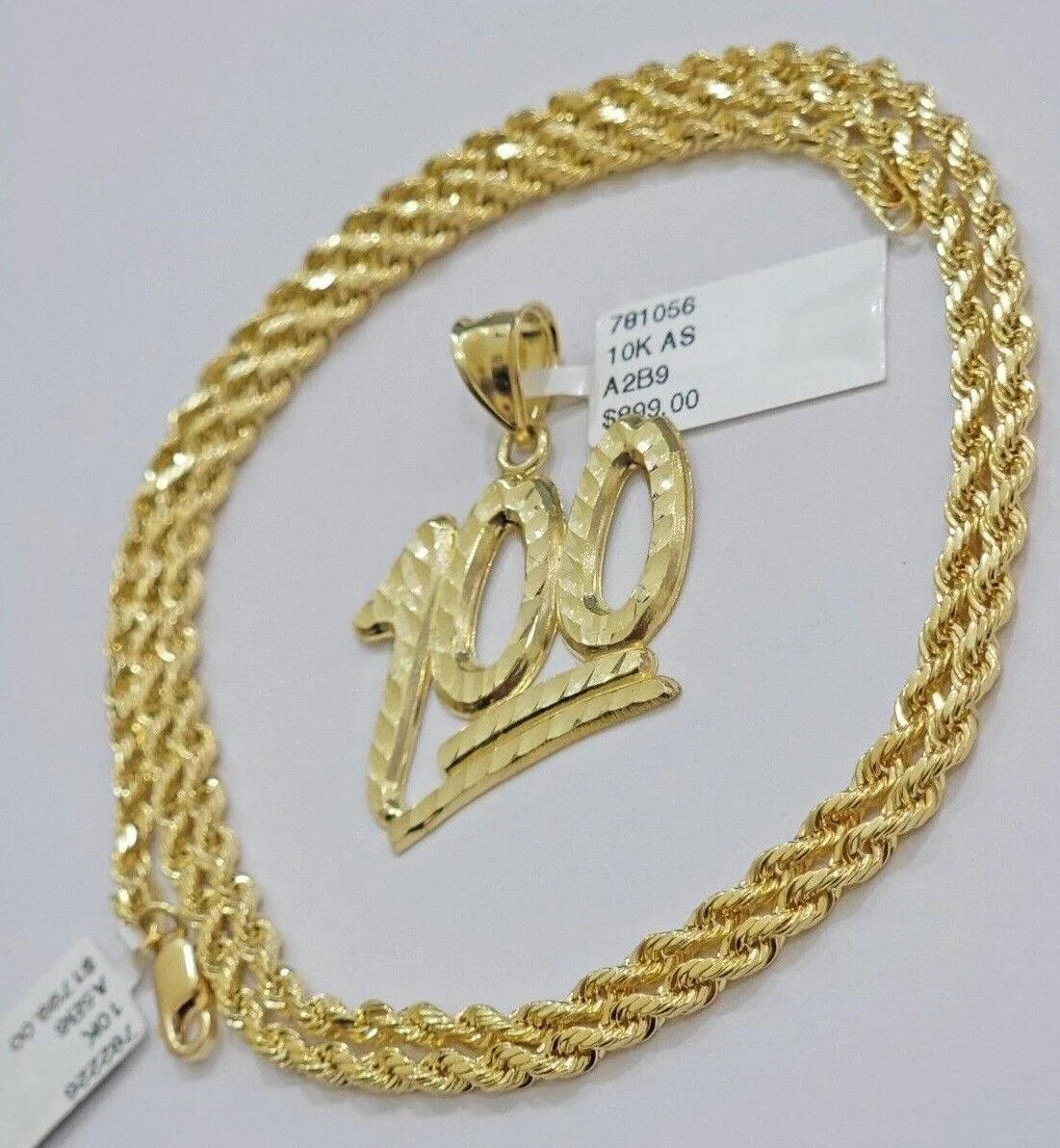 10k Yellow Gold Rope Chain 100 Charm Pendant Set 18"-28 Inch 3mm Necklace REAL - Image 7
