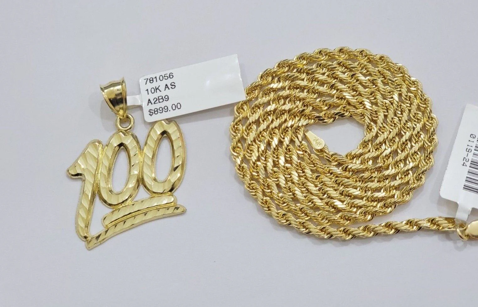 10k Yellow Gold Rope Chain 100 Charm Pendant Set 22 Inch 3mm Necklace REAL SALE - Image 7