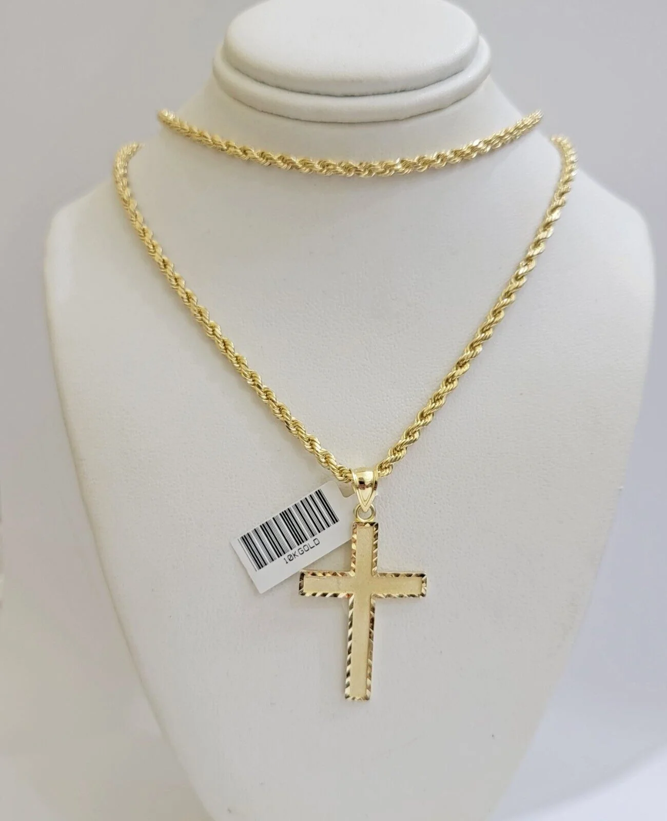 10k Yellow Gold Rope Chain & Cross Charm Set REAL 10KT 20 Inch necklace pendant - Image 3