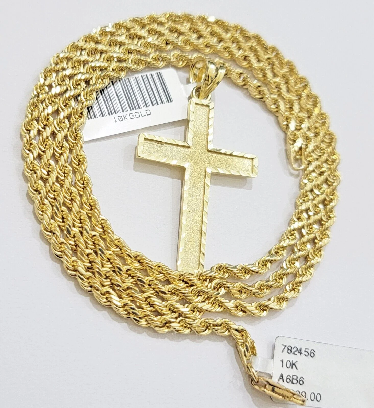 10k Yellow Gold Rope Chain & Cross Charm Set REAL 10KT 22 Inch necklace pendant - Image 3