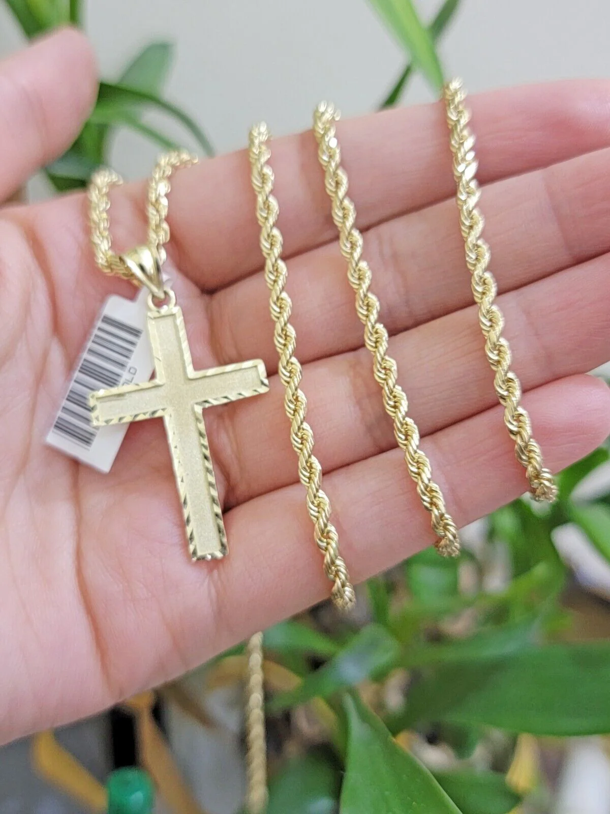 10k Yellow Gold Rope Chain & Cross Charm Set REAL 10KT 22 Inch necklace pendant - Image 7