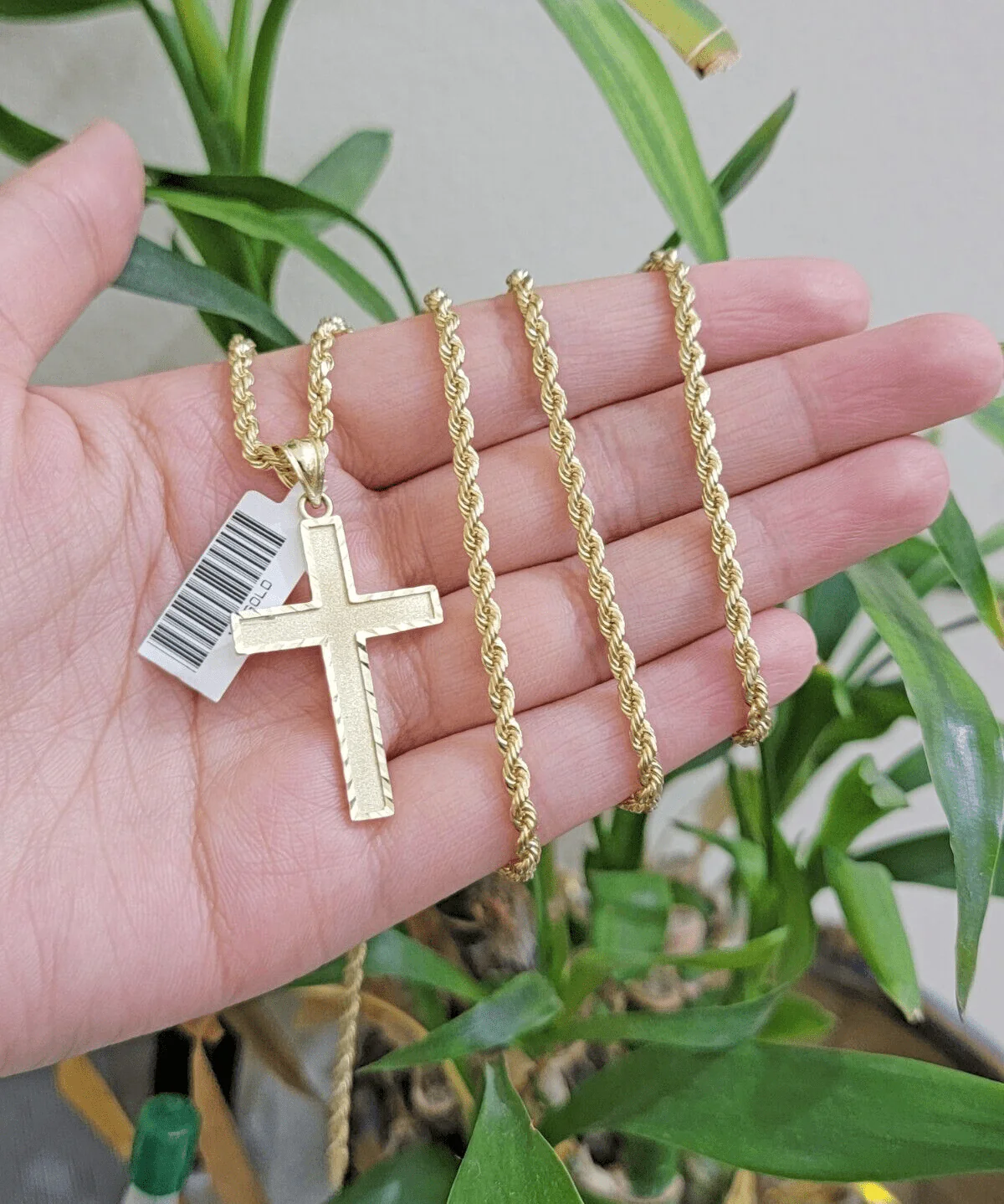 10k Yellow Gold Rope Chain & Cross Charm Set REAL 10KT 24 Inch necklace pendant - Image 2