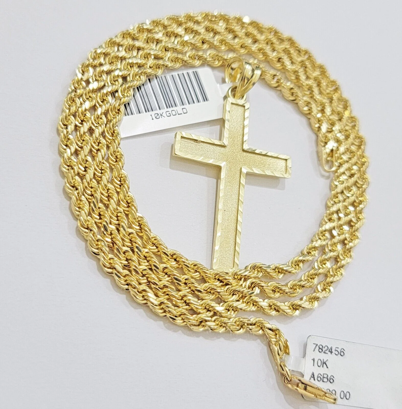 10k Yellow Gold Rope Chain & Cross Charm Set REAL 10KT 24 Inch necklace pendant - Image 5