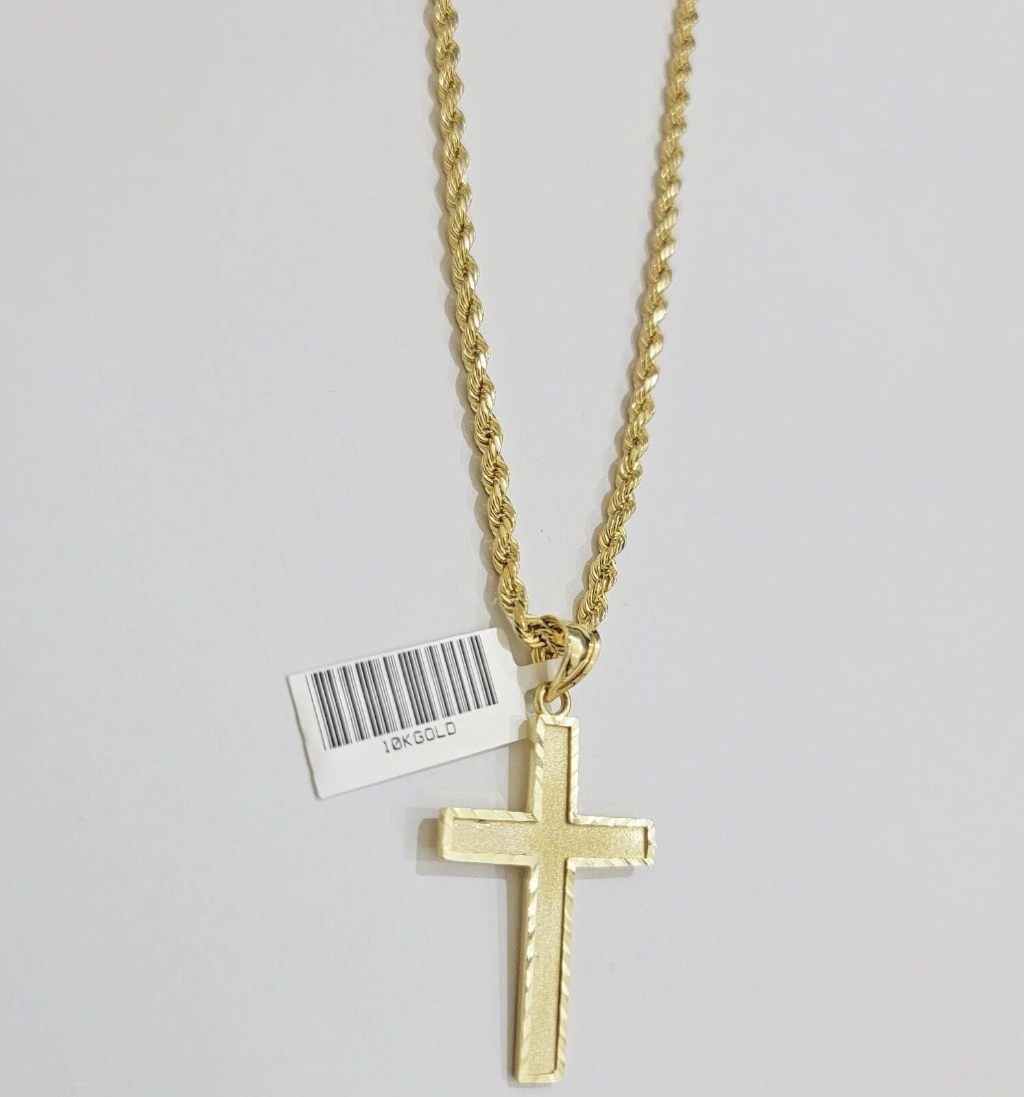 10k Yellow Gold Rope Chain & Cross Charm Set REAL 10KT 26 Inch necklace pendant - Image 4