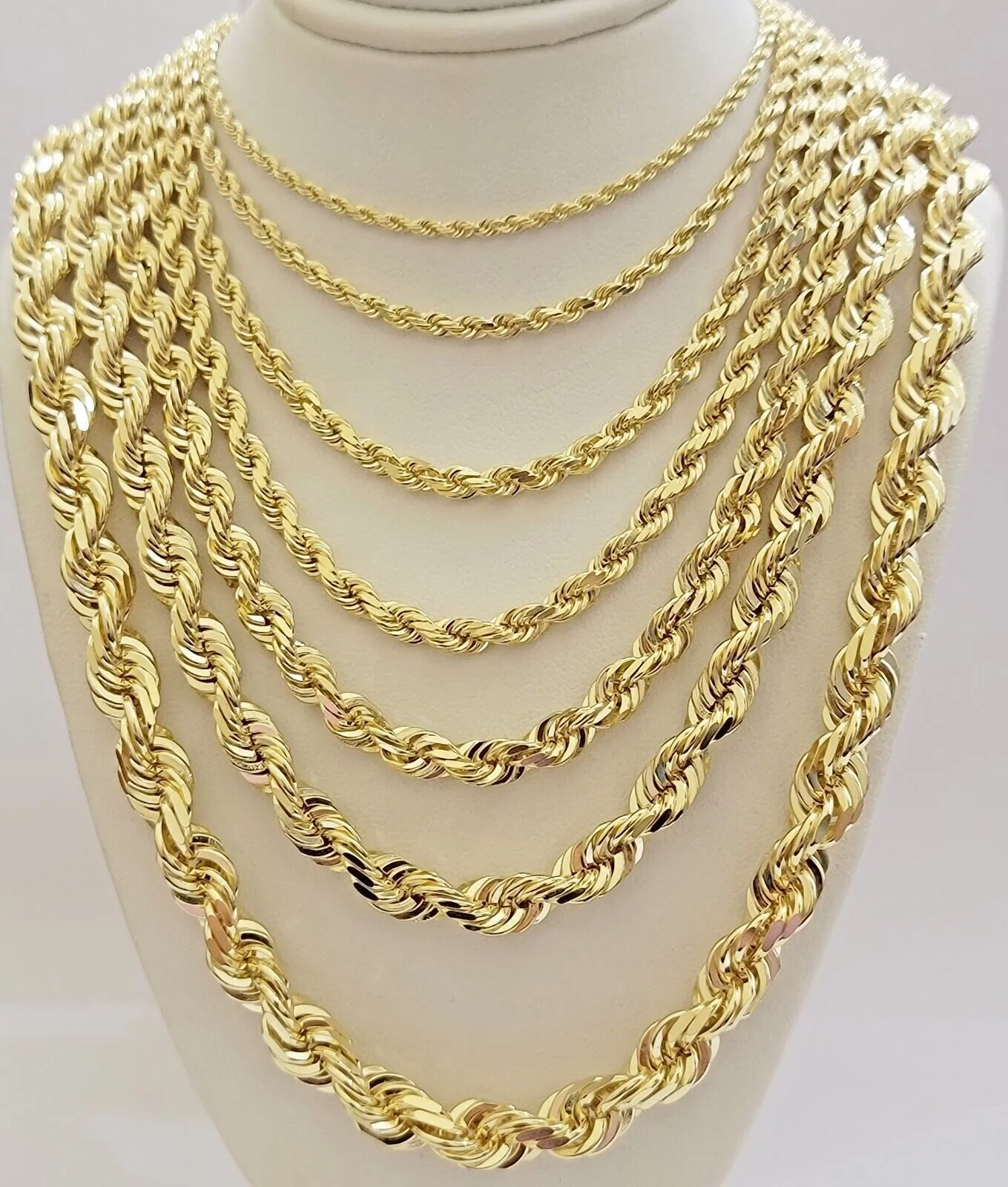 10k Yellow Gold Rope Chain Necklace 18"-30" Men Women 4mm-10mm Real Gold Hollow - Image 2