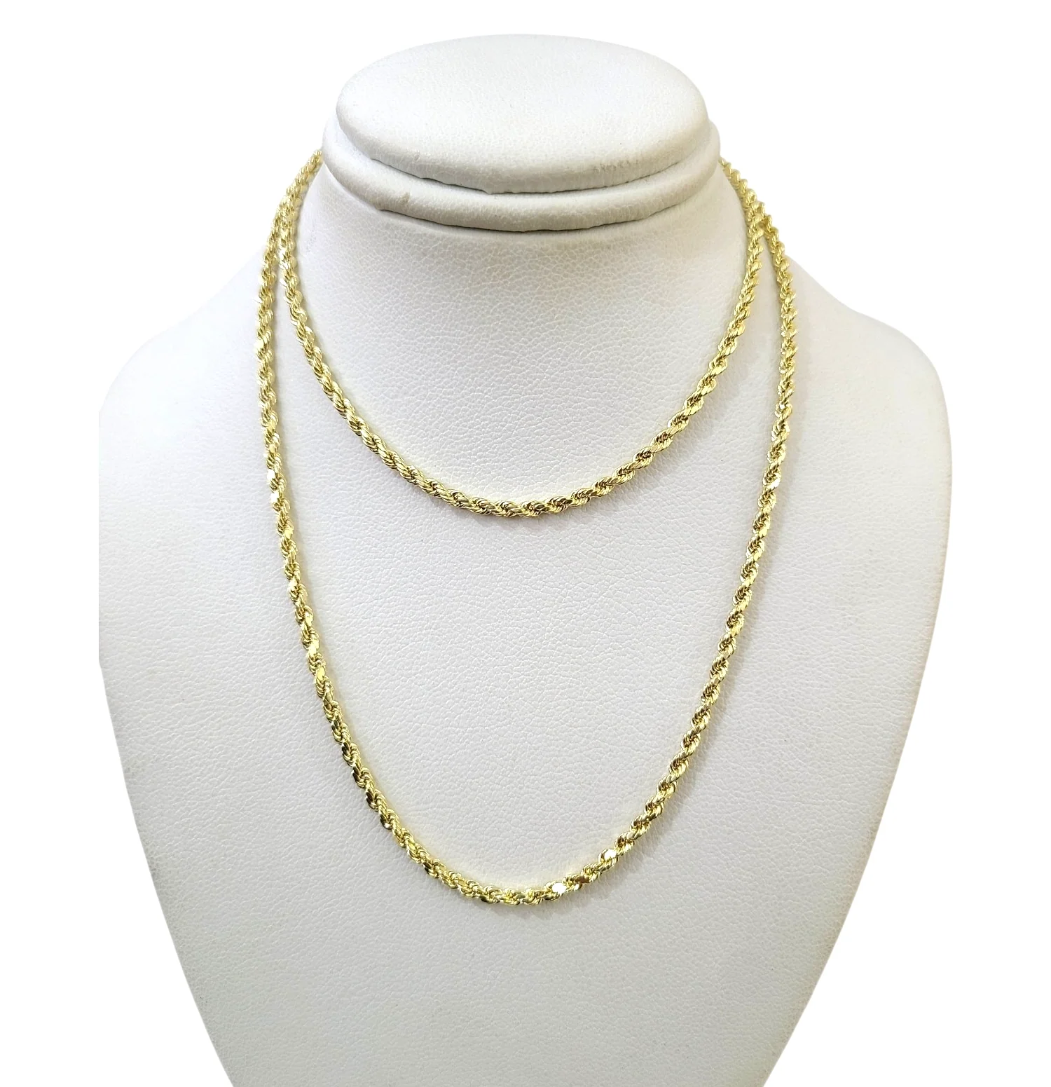 10K Yellow Gold Rope Chain Necklace 2mm 22 Inch REAL 10kt Diamond Cuts Womens