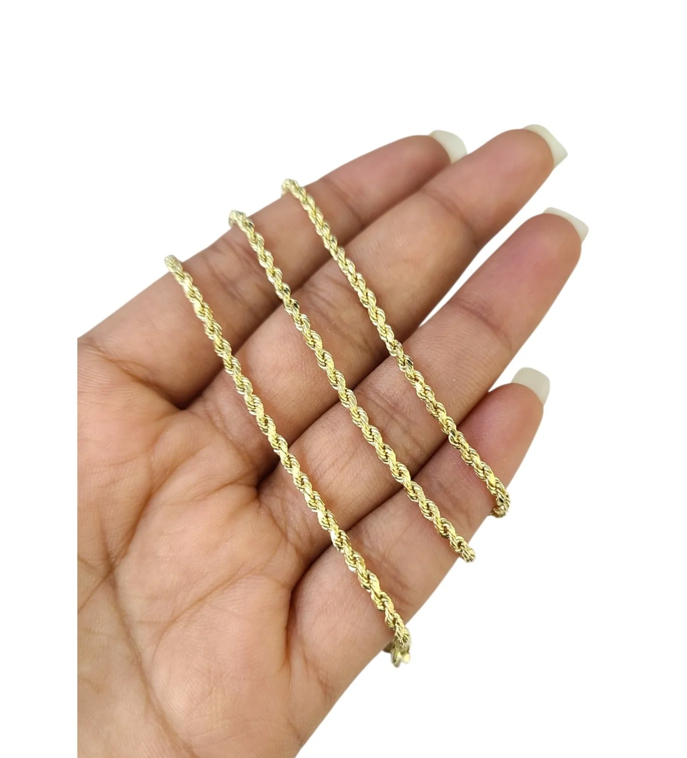 10K Yellow Gold Rope Chain Necklace 2mm 22 Inch REAL 10kt Diamond Cuts Womens - Image 2