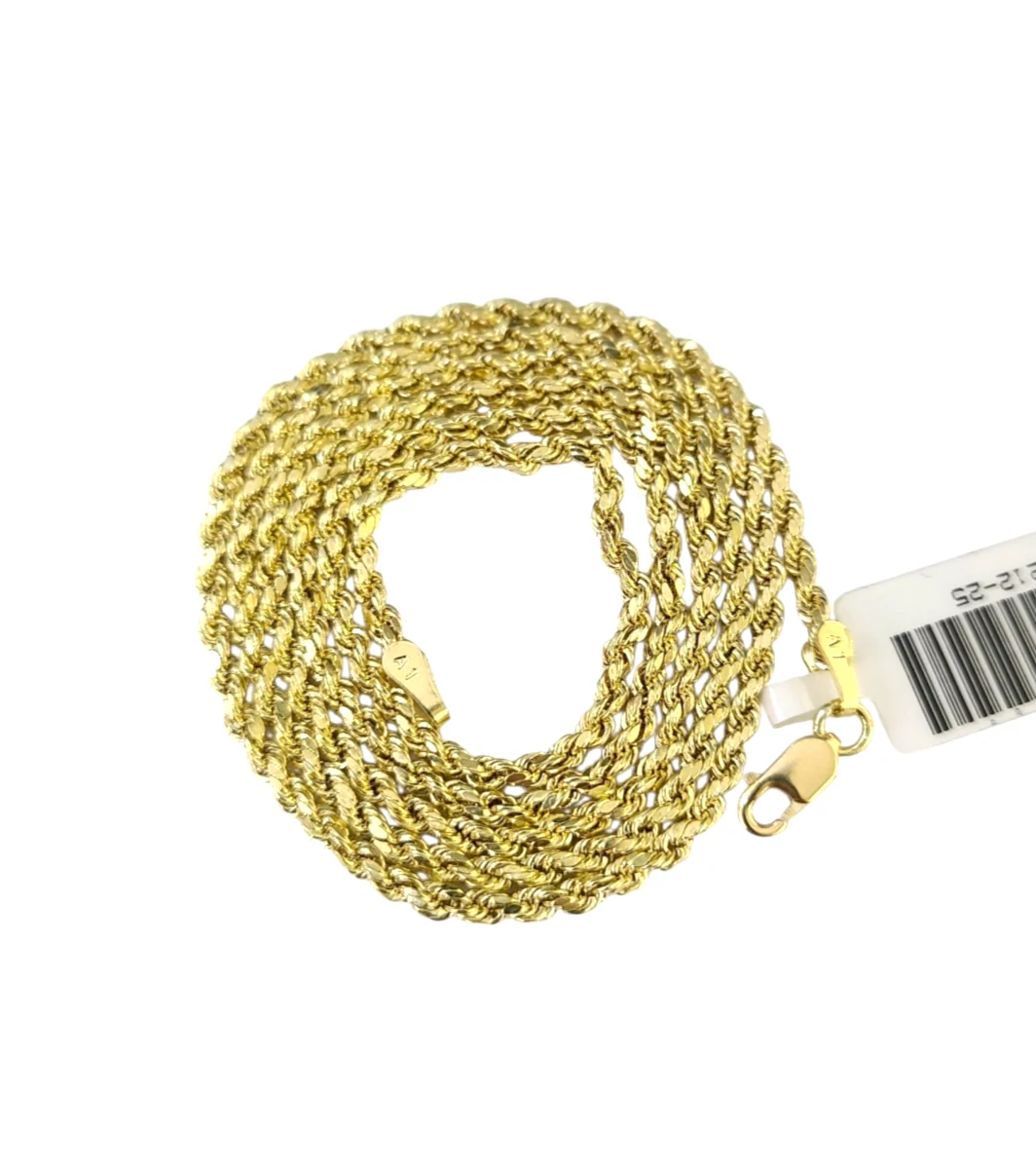 10K Yellow Gold Rope Chain Necklace 2mm 22 Inch REAL 10kt Diamond Cuts Womens - Image 7