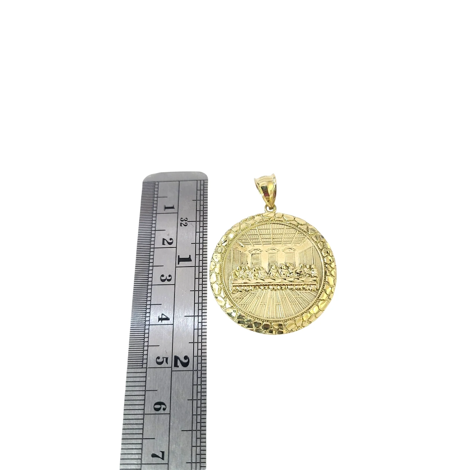 10K Yellow Gold Round Last Supper Pendant 1.75" Charm Nugget Unisex Jewelry - Image 4