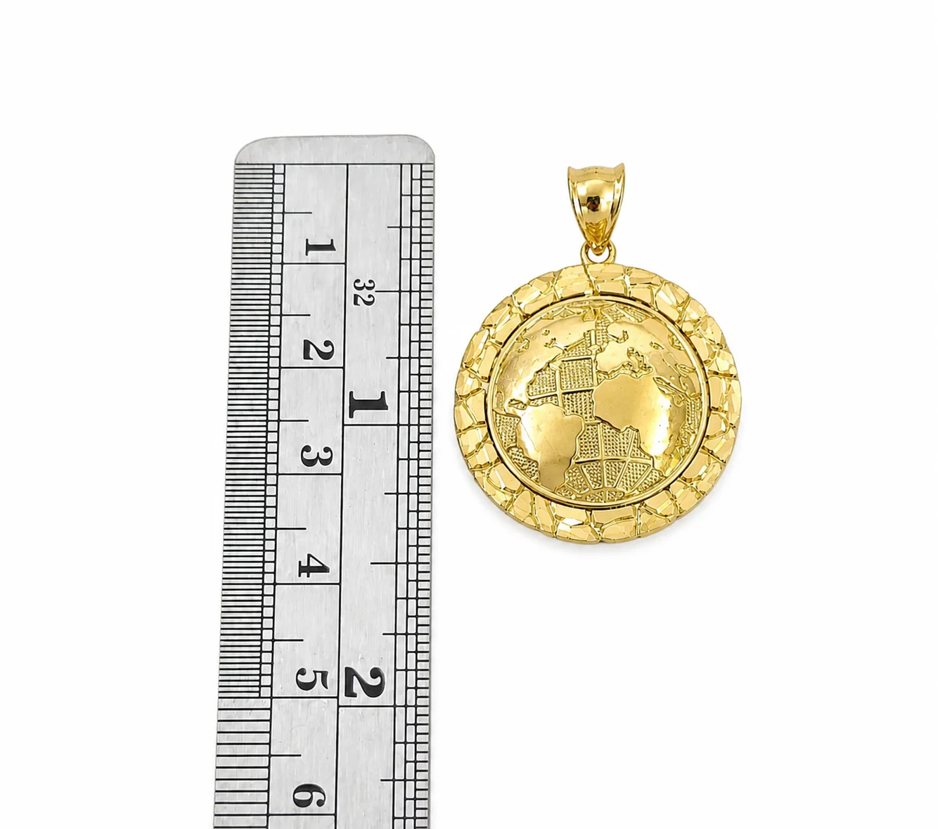 10K Yellow Gold Round World Map Pendant Globe Charm 1.5" Unisex Jewelry - Image 2