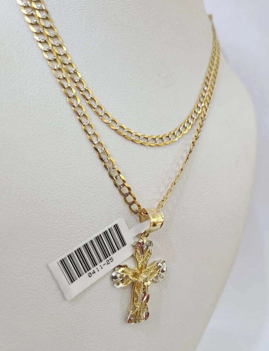10k Yellow Gold Solid Cuban Curb Chain Jesus Cross Pendant Charm 3mm Necklace - Image 5