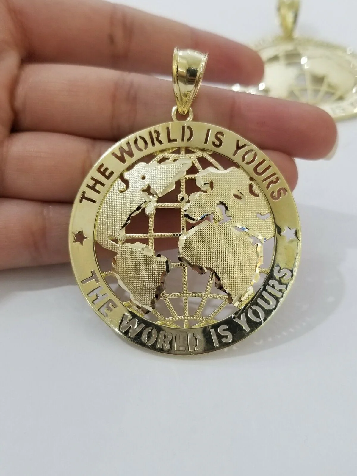 10k Yellow Gold World Map Charm Pendant Ring The World Is Yours Engraved Real 10kt - Image 3