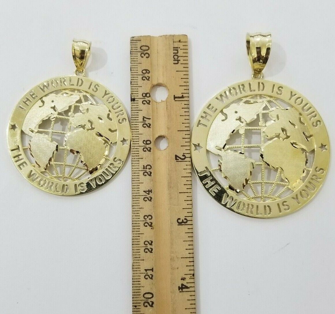 10k Yellow Gold World Map Charm Pendant Ring The World Is Yours Engraved Real 10kt - Image 4