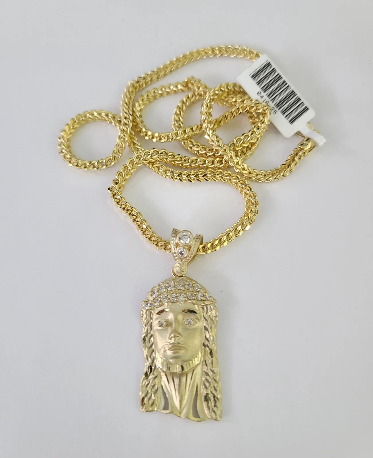 10kt Franco Chain Necklace Jesus Head Charm Pendant 3mm 18-28 Inches Yellow Gold - Image 3