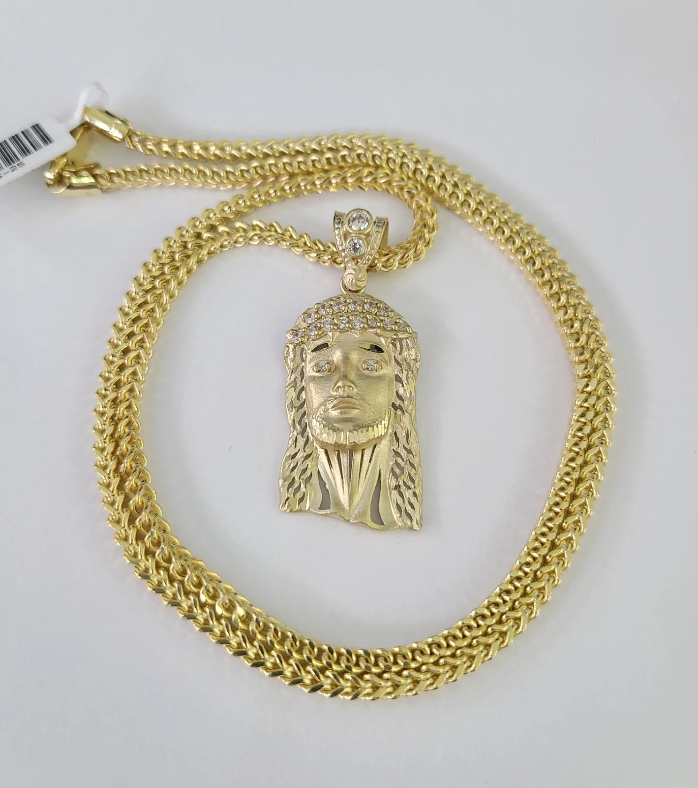 10kt Franco Chain Necklace Jesus Head Charm Pendant 3mm 18-28 Inches Yellow Gold - Image 5
