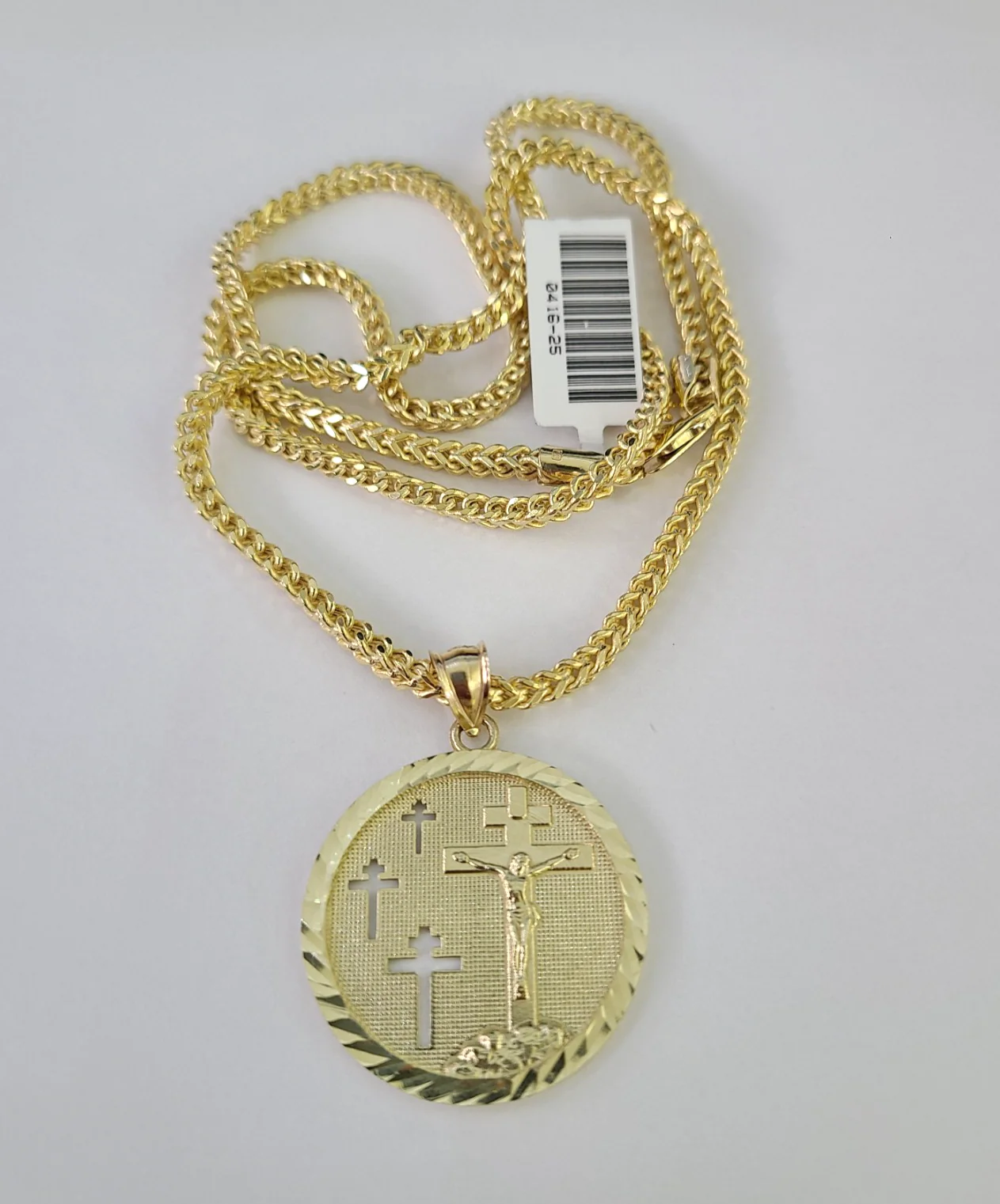 10kt Franco Chain Necklace Jesus Medallion Charm Pendant 3mm 18-28 Inches Gold - Image 5
