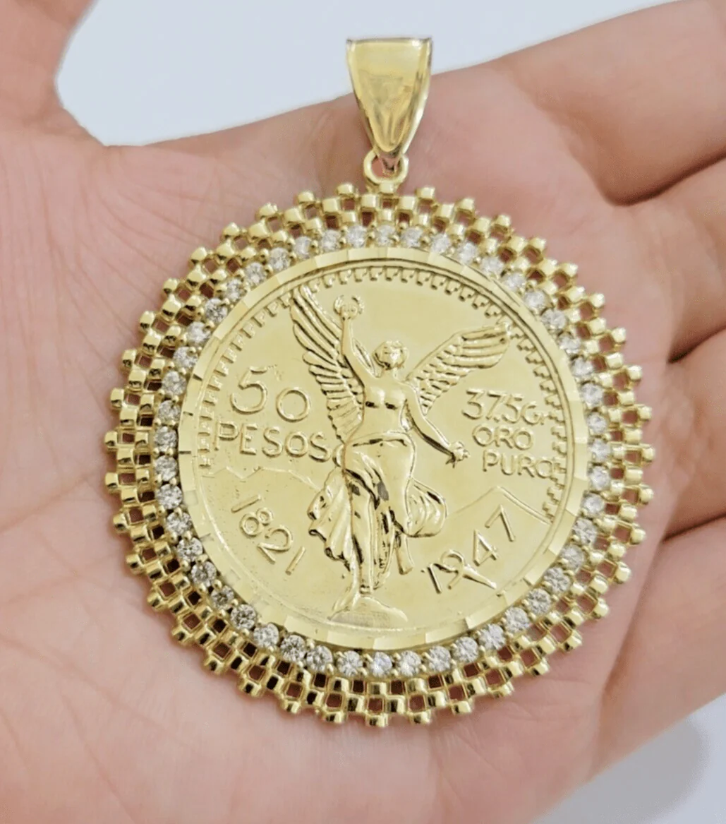 10kt Gold 1947 Mexican Centenario Coin Charm Pendant 50 pesos With 10k Bezel NEW - Image 3