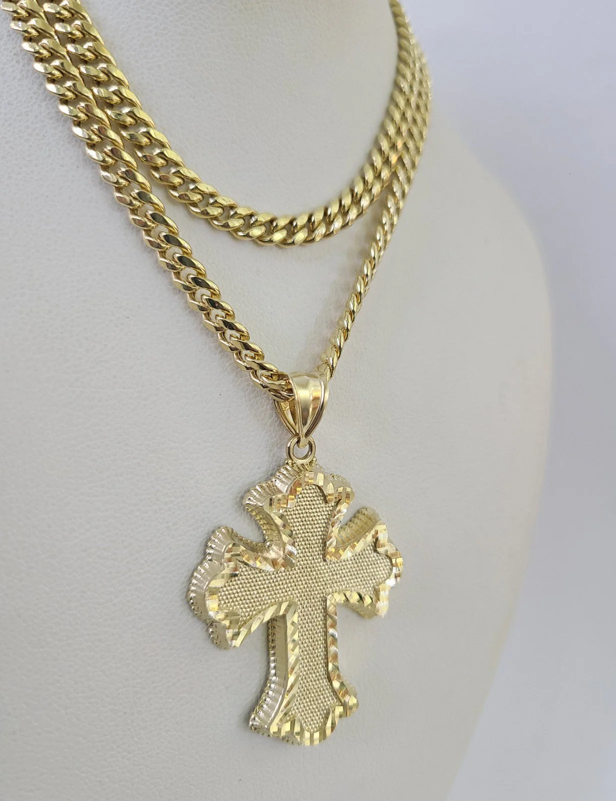 10kt Gold Jesus Roman Cross Charm Miami Cuban Chain Pendant 5mm 18"-28" Necklace - Image 4
