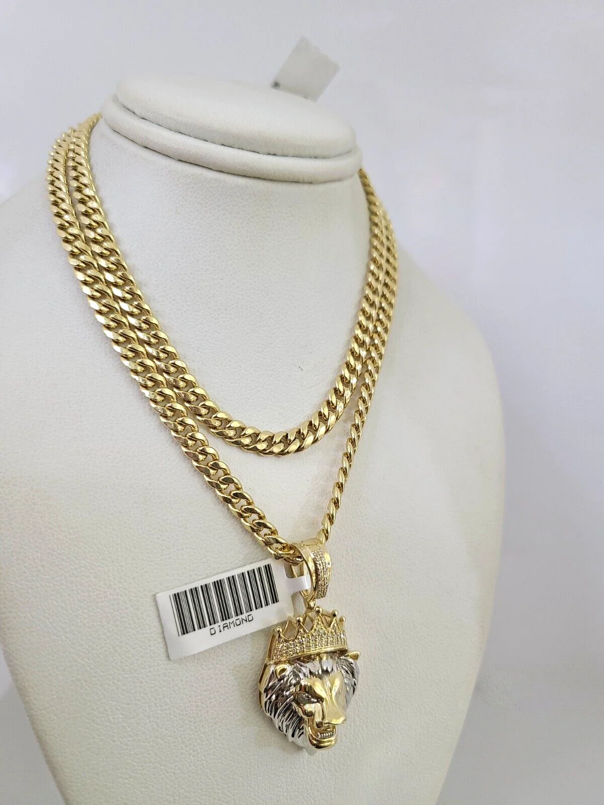 10kt Gold Miami Cuban Chain Diamond Lion Head Charm Pendant 5mm 18-28 Inch - Image 4