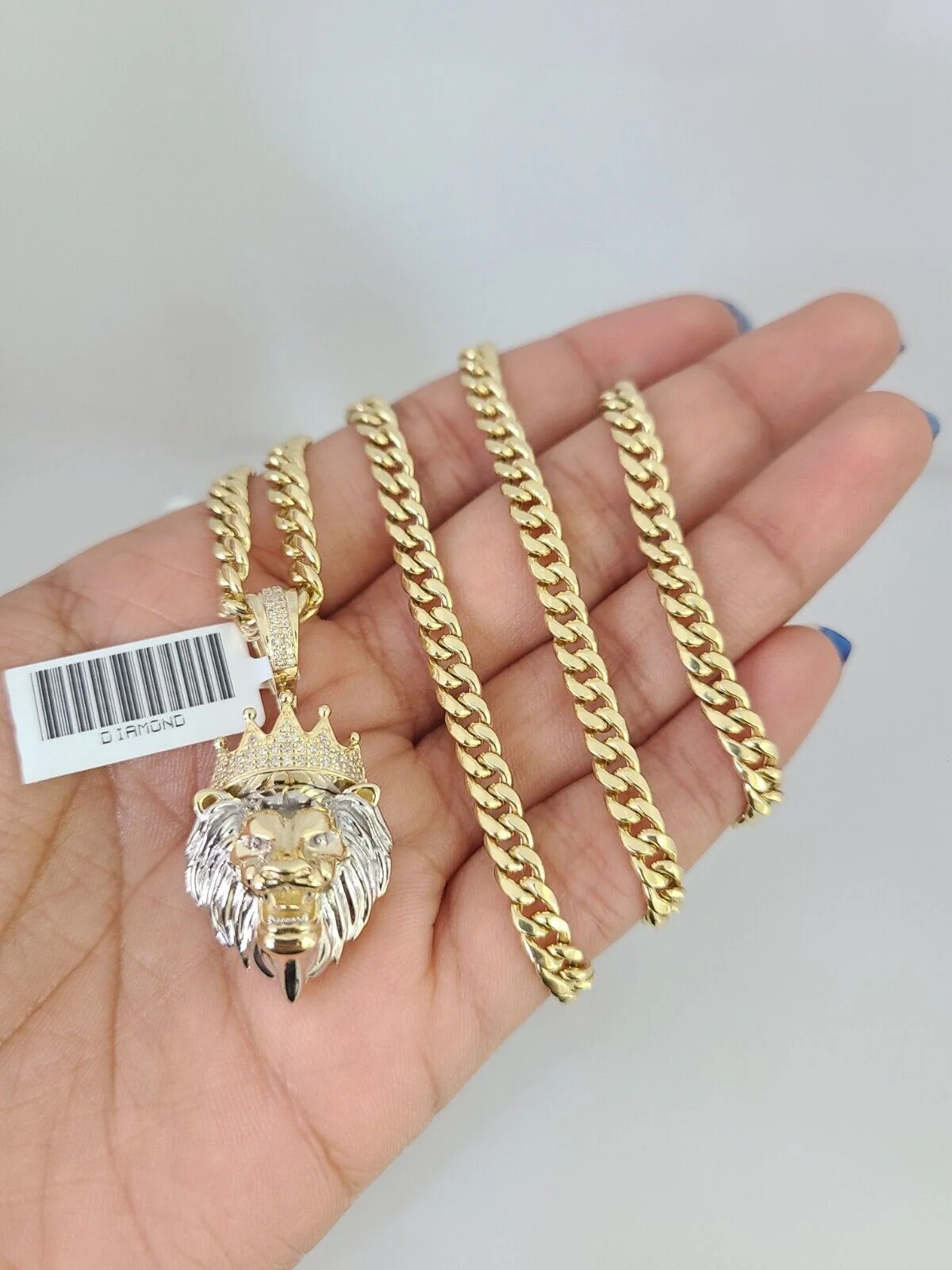 10kt Gold Miami Cuban Chain Diamond Lion Head Charm Pendant 5mm 18-28 Inch - Image 6