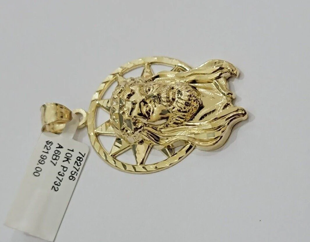 10kt Gold Miami Cuban Chain Jesus Head Charm Pendant Set 18-28 Inch 5mm Necklace - Image 15