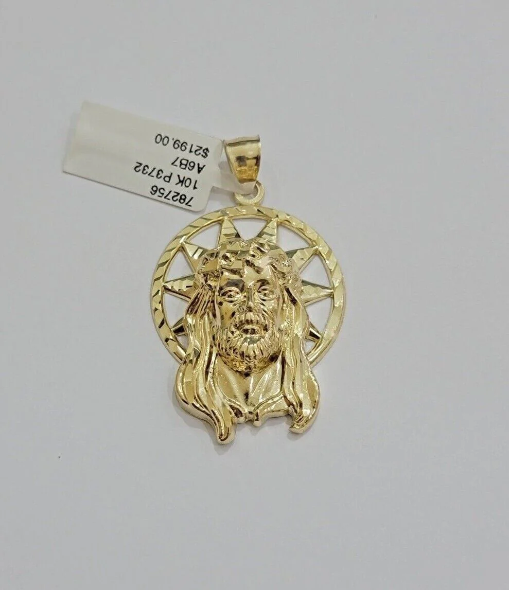 10kt Gold Miami Cuban Chain Jesus Head Charm Pendant Set 18-28 Inch 5mm Necklace - Image 2
