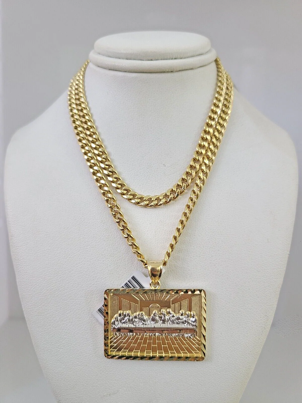 10kt Gold Miami Cuban Chain Last Supper Charm Pendant 5mm 18-28 Inch Necklace