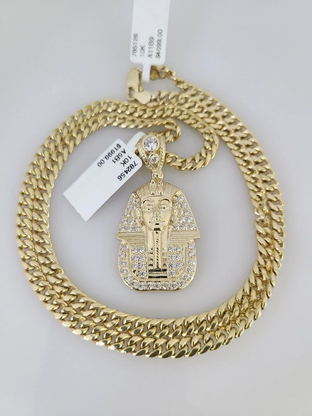 10kt Gold Miami Cuban Chain Pharaoh Charm Pendant 5mm 18-28 Inch Necklace - Image 2