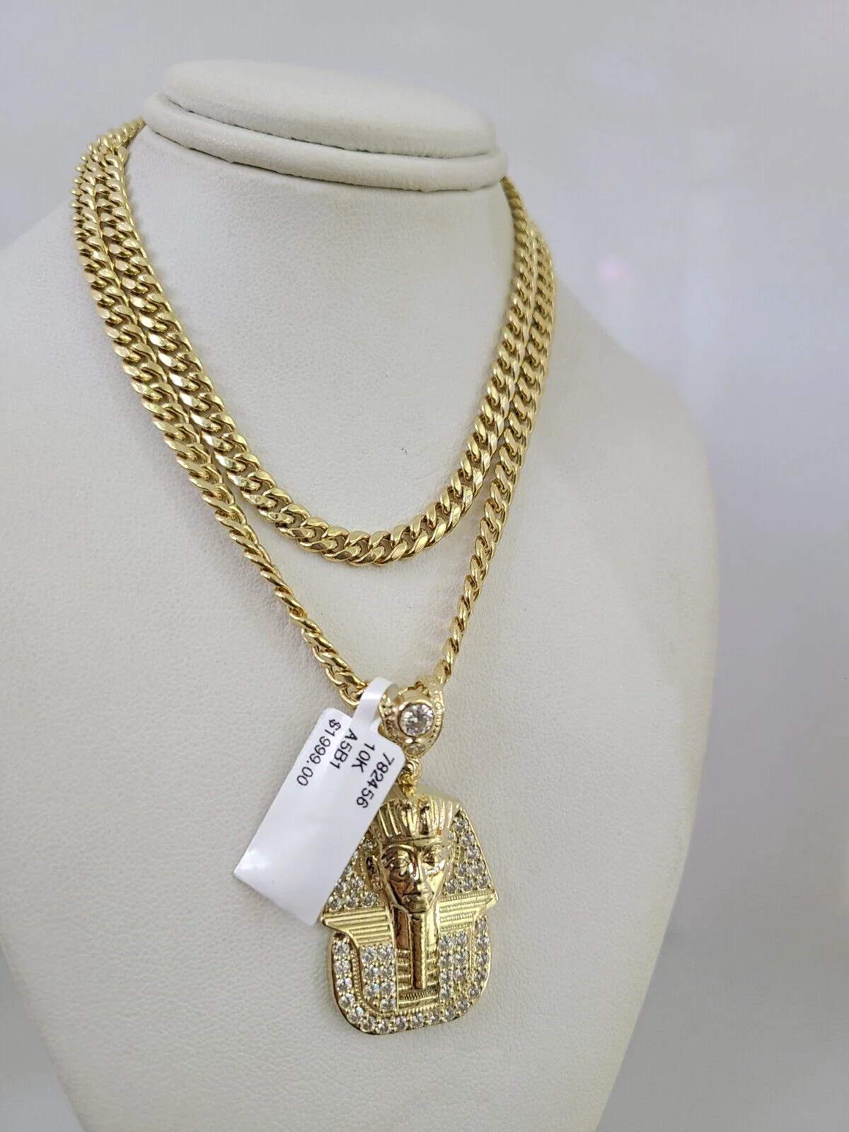 10kt Gold Miami Cuban Chain Pharaoh Charm Pendant 5mm 18-28 Inch Necklace - Image 4