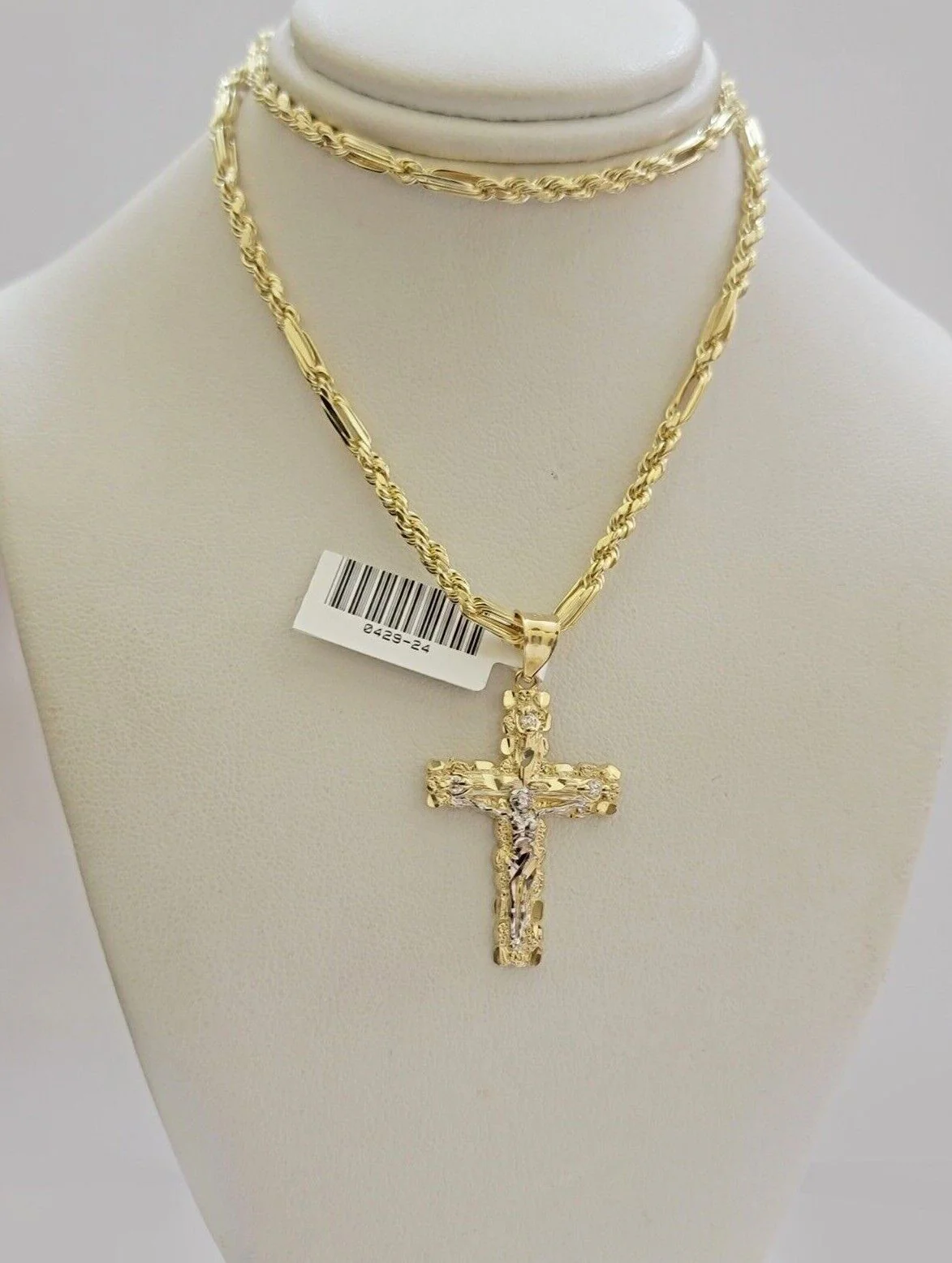 10kt Gold Milano Rope Chain Cross Charm Pendant Set 18-24 Inch 3mm Necklace REAL - Image 3