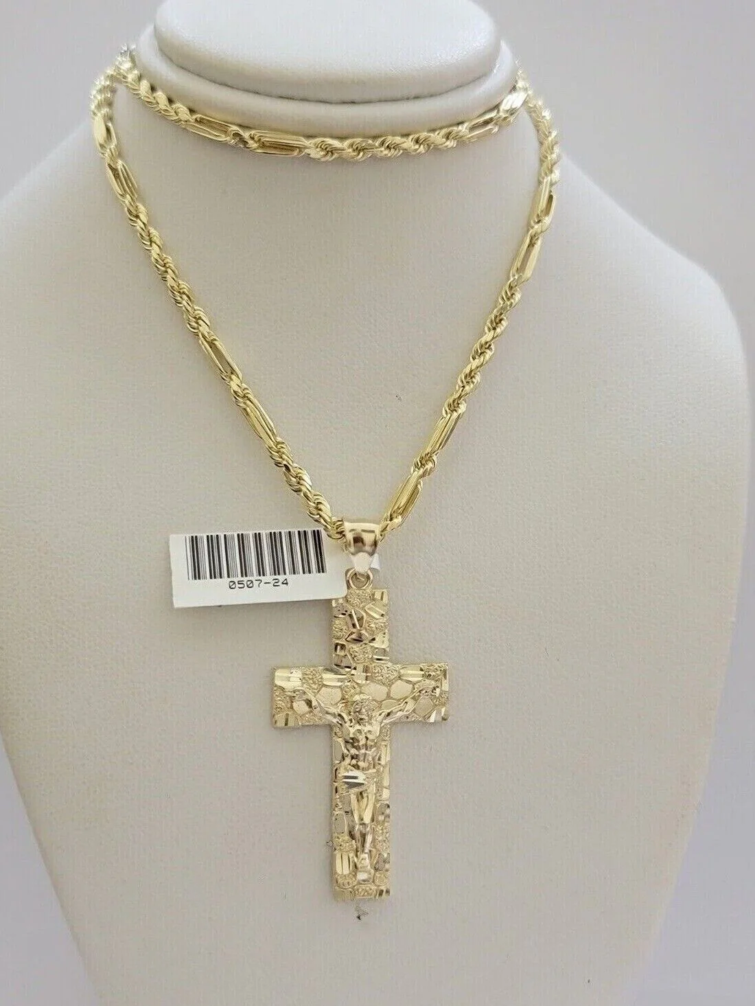 10kt Gold Milano Rope Chain Nugget Cross Charm Pendant Set 18-24'' Inch Necklace - Image 7