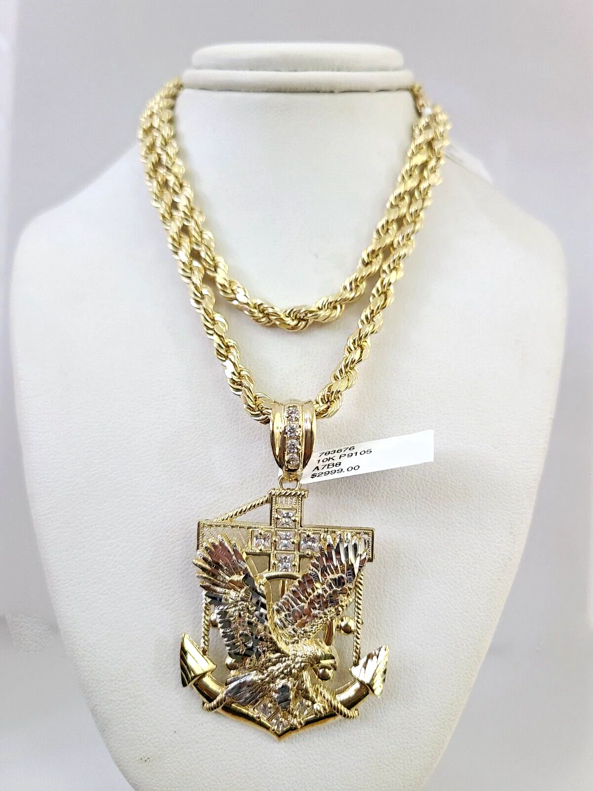 10kt Gold Rope Chain Eagle Anchor Pendant Charm Set 18"-30'' Inch 5mm Necklace