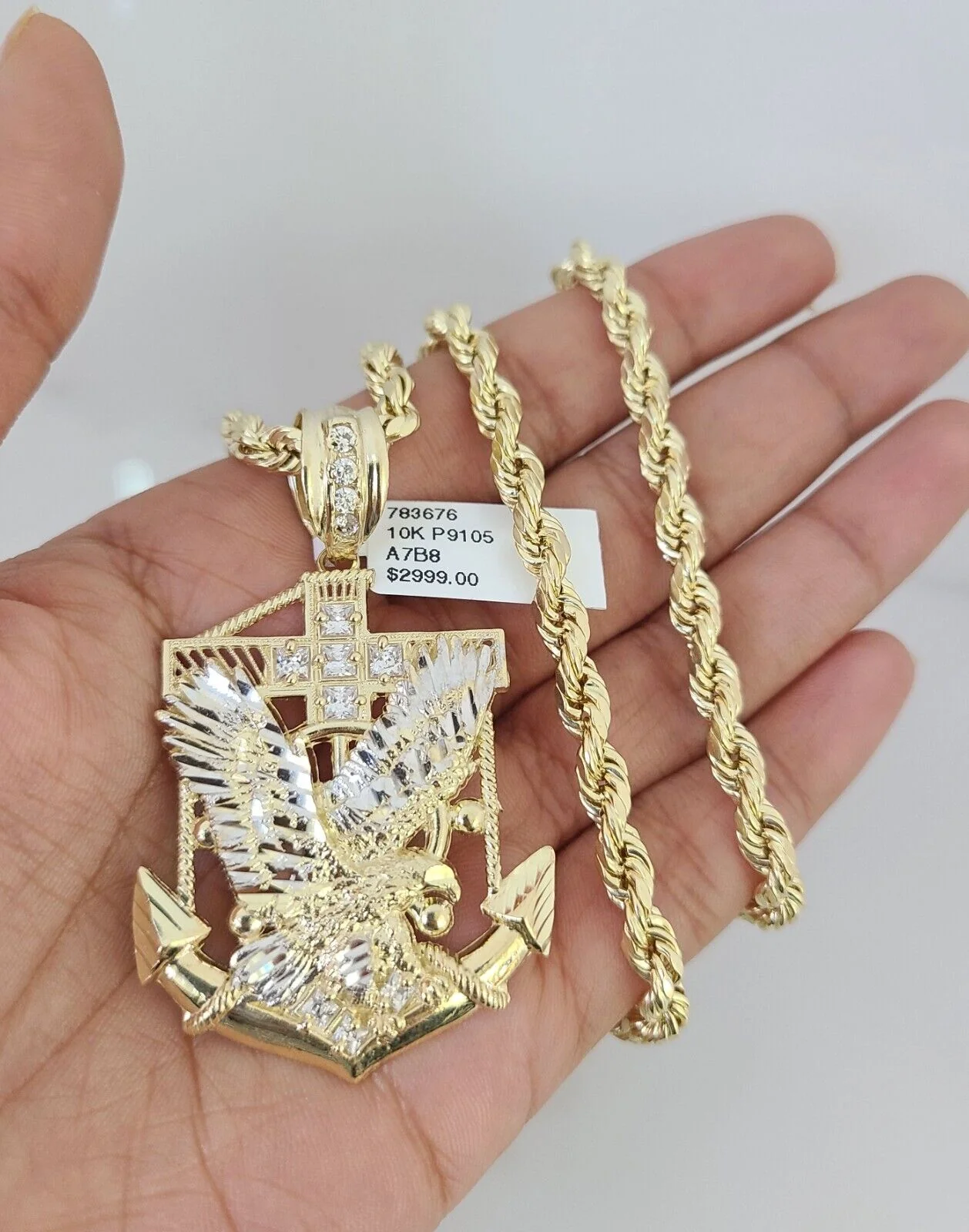 10kt Gold Rope Chain Eagle Anchor Pendant Charm Set 18"-30'' Inch 5mm Necklace - Image 2