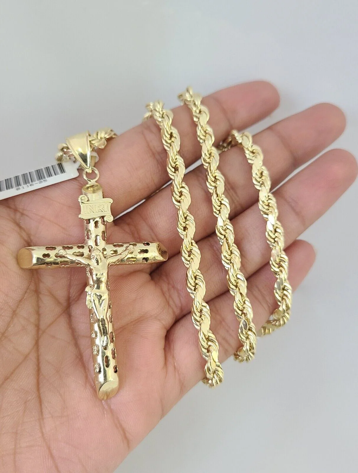 10kt Gold Rope Chain INRI Jesus Cross Charm Set 18"-30'' Inch 5mm Necklace - Image 2