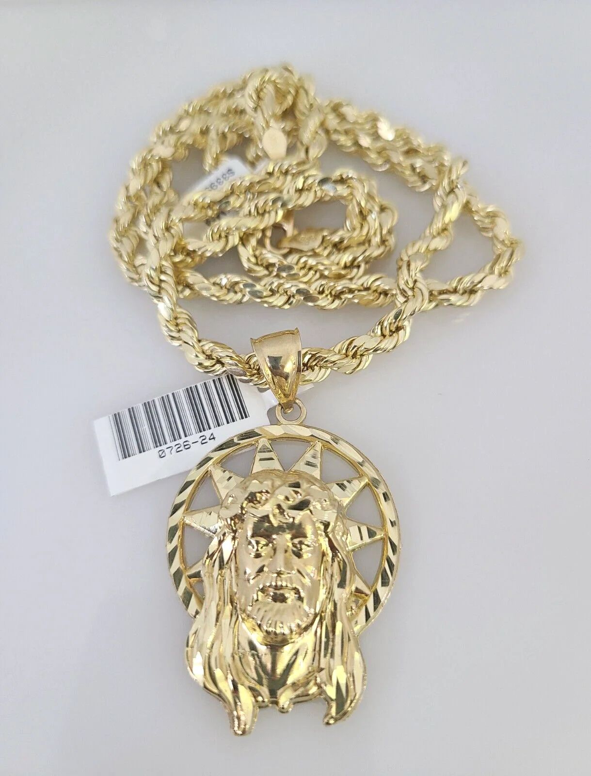 10kt Gold Rope Chain Jesus Head Pendant Charm Set 18"-30'' Inch 5mm Necklace - Image 3