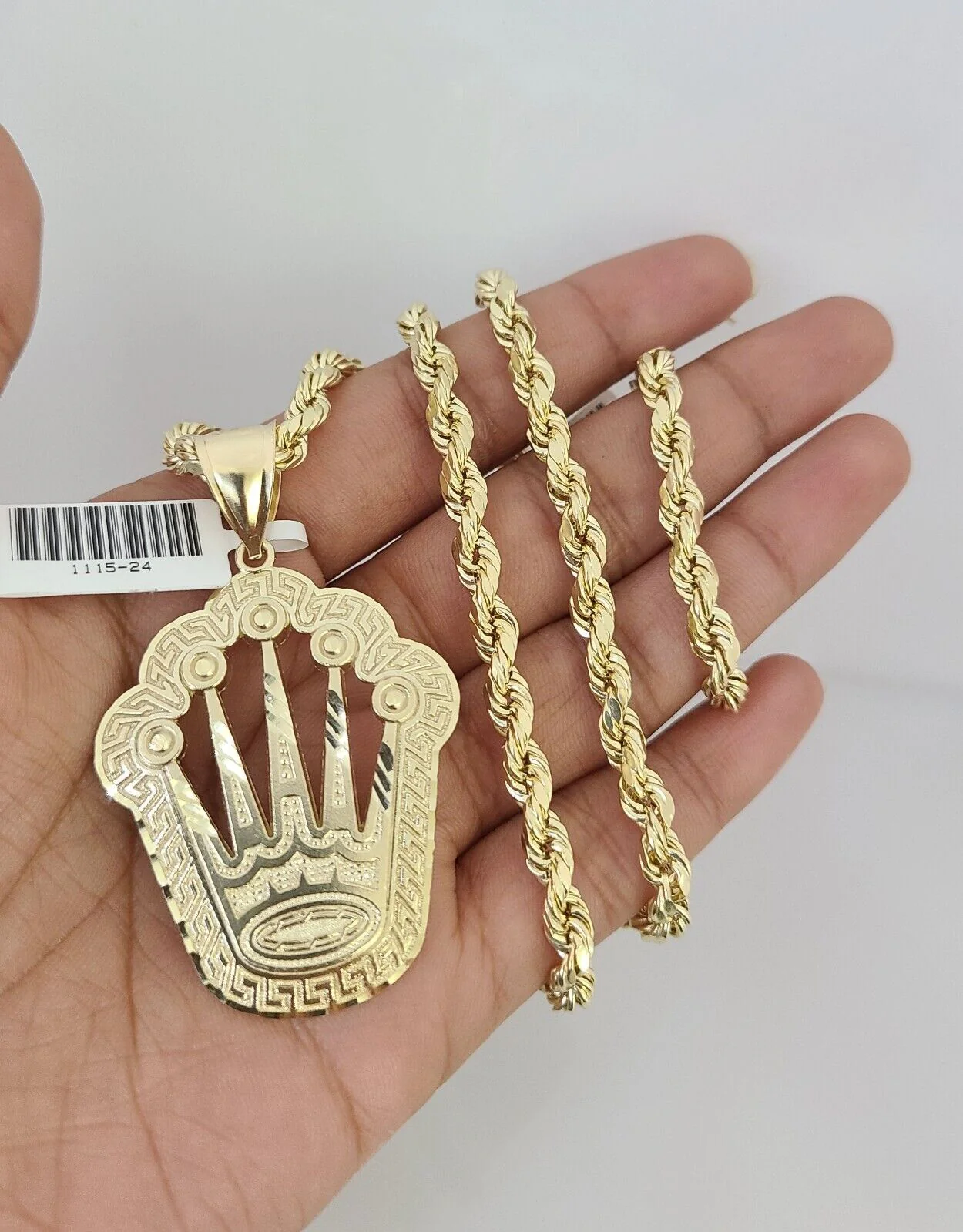 10kt Gold Rope Chain King Crown Pendant Charm Set 18"-30'' Inch 5mm Necklace - Image 3